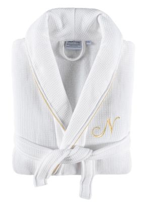 Linum Home Textiles Personalized Unisex Waffle Terry Bathrobe, S/M
