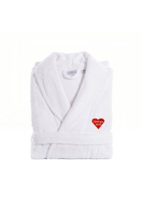 Linum Home Textiles Women's Terry Bathrobe Embroidered with I Love You Mom Design, Red, S/M
