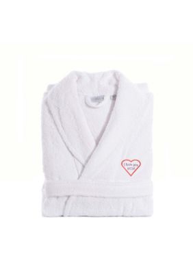 Linum Home Textiles Women's Terry Bathrobe Embroidered with I Love You Mom Design