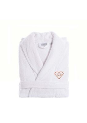 Linum Home Textiles Women's Terry Bathrobe Embroidered with I Love You Mom Design, White, L/XL