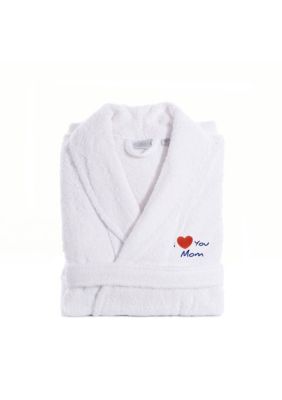 Linum Home Textiles Women's Terry Bathrobe Embroidered with I Love You Mom Design