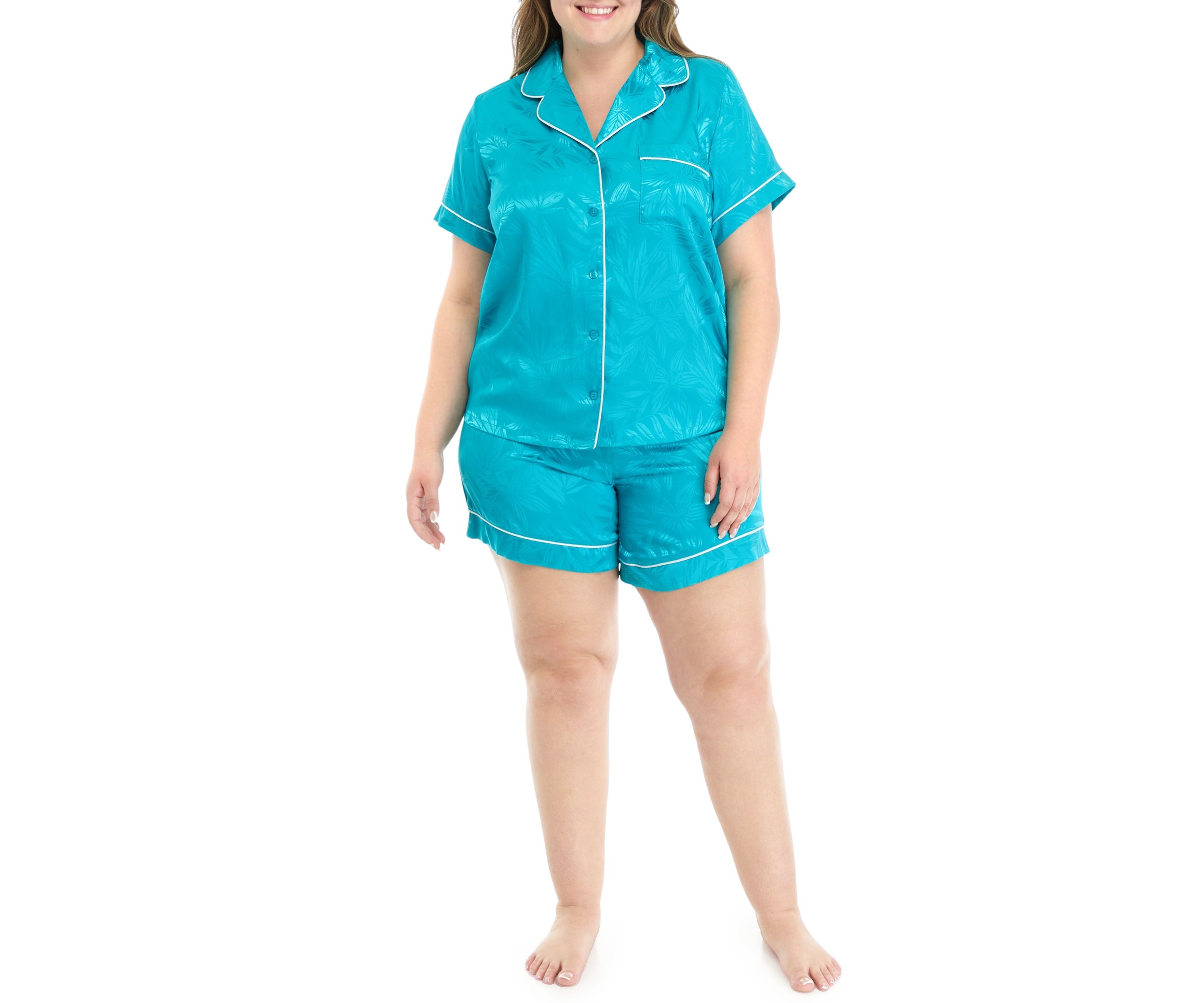 Plus Size Satin Jacquard Short Set 