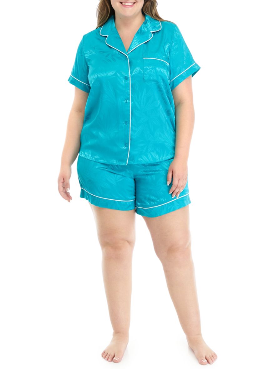 Plus Size Satin Jacquard Short Set 