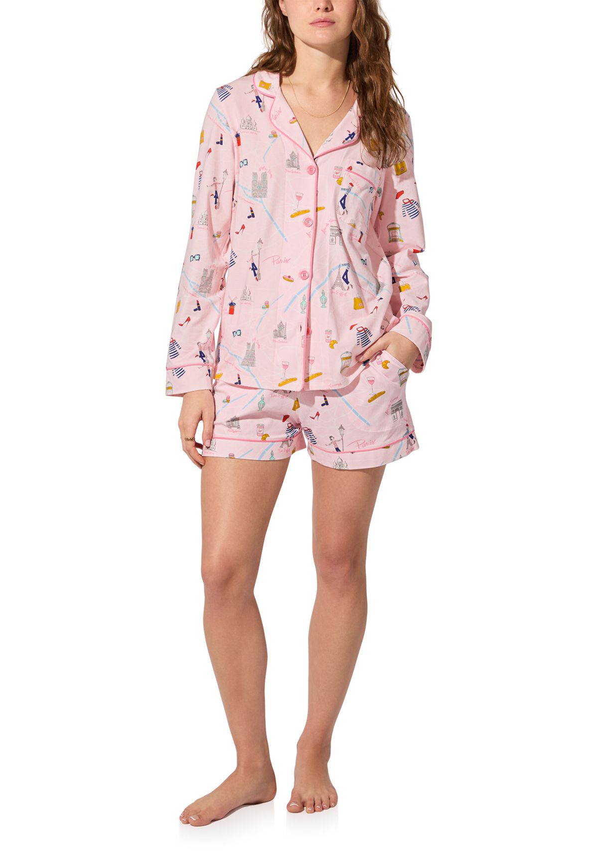Cotton Knit Long Sleeve Short Pajama Set