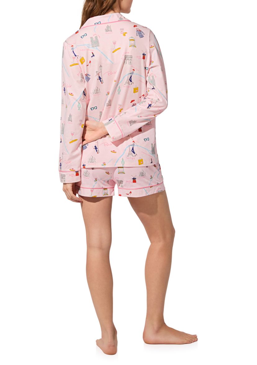 Cotton Knit Long Sleeve Short Pajama Set