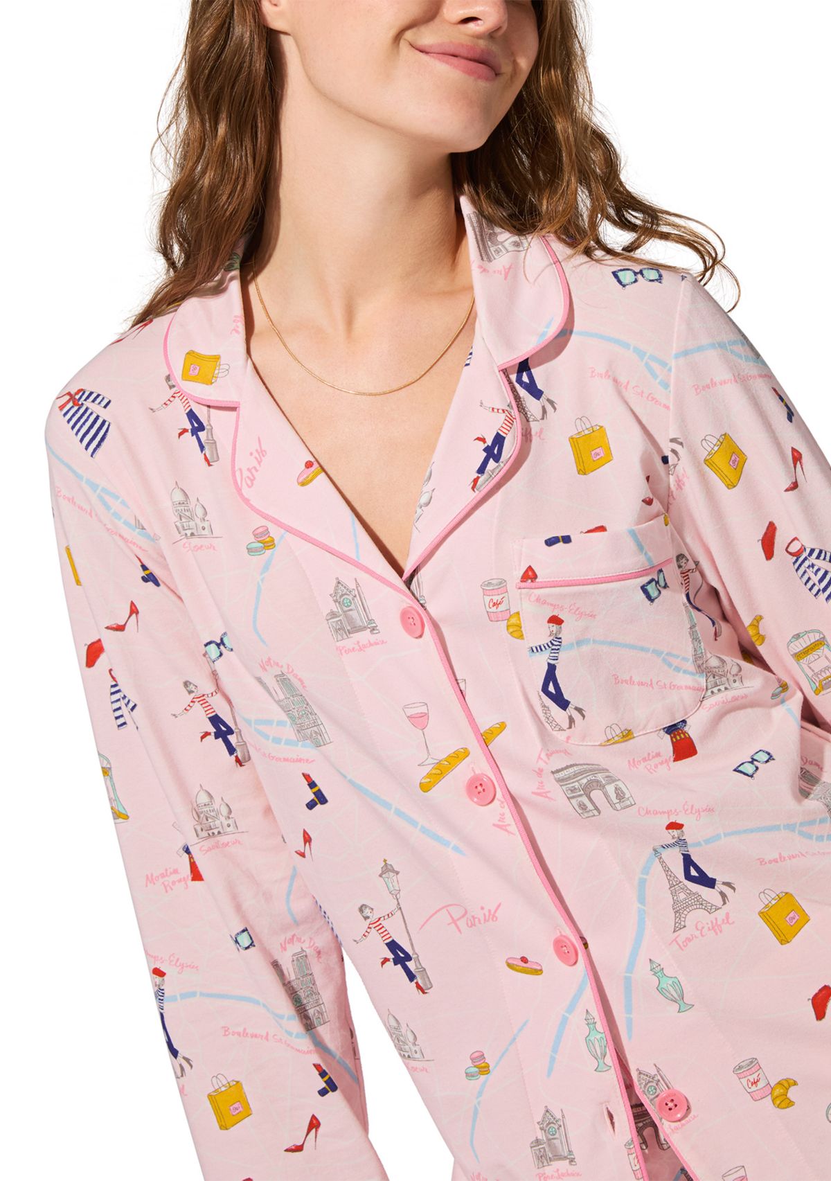 Cotton Knit Long Sleeve Short Pajama Set