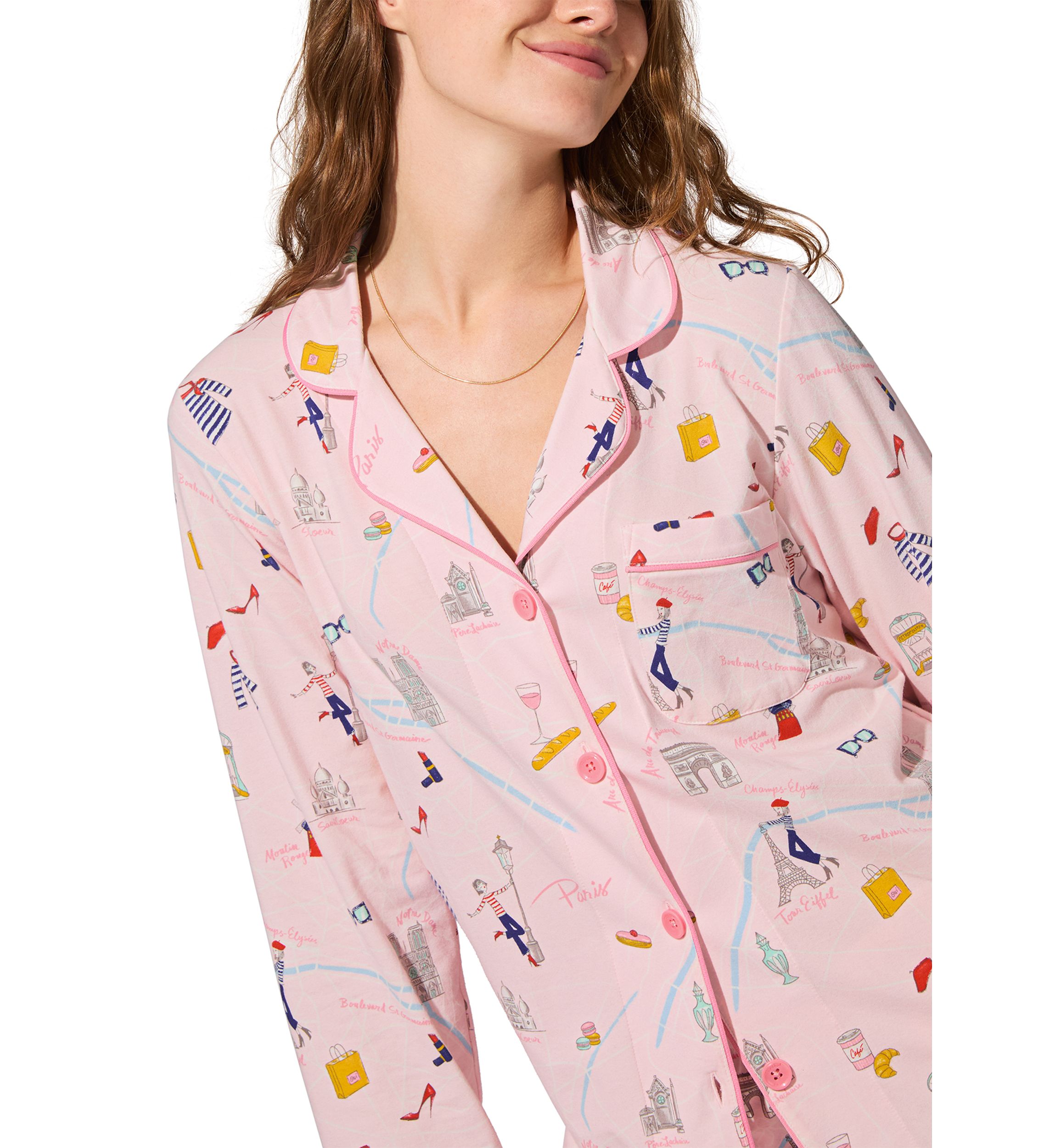 Cotton Knit Long Sleeve Short Pajama Set