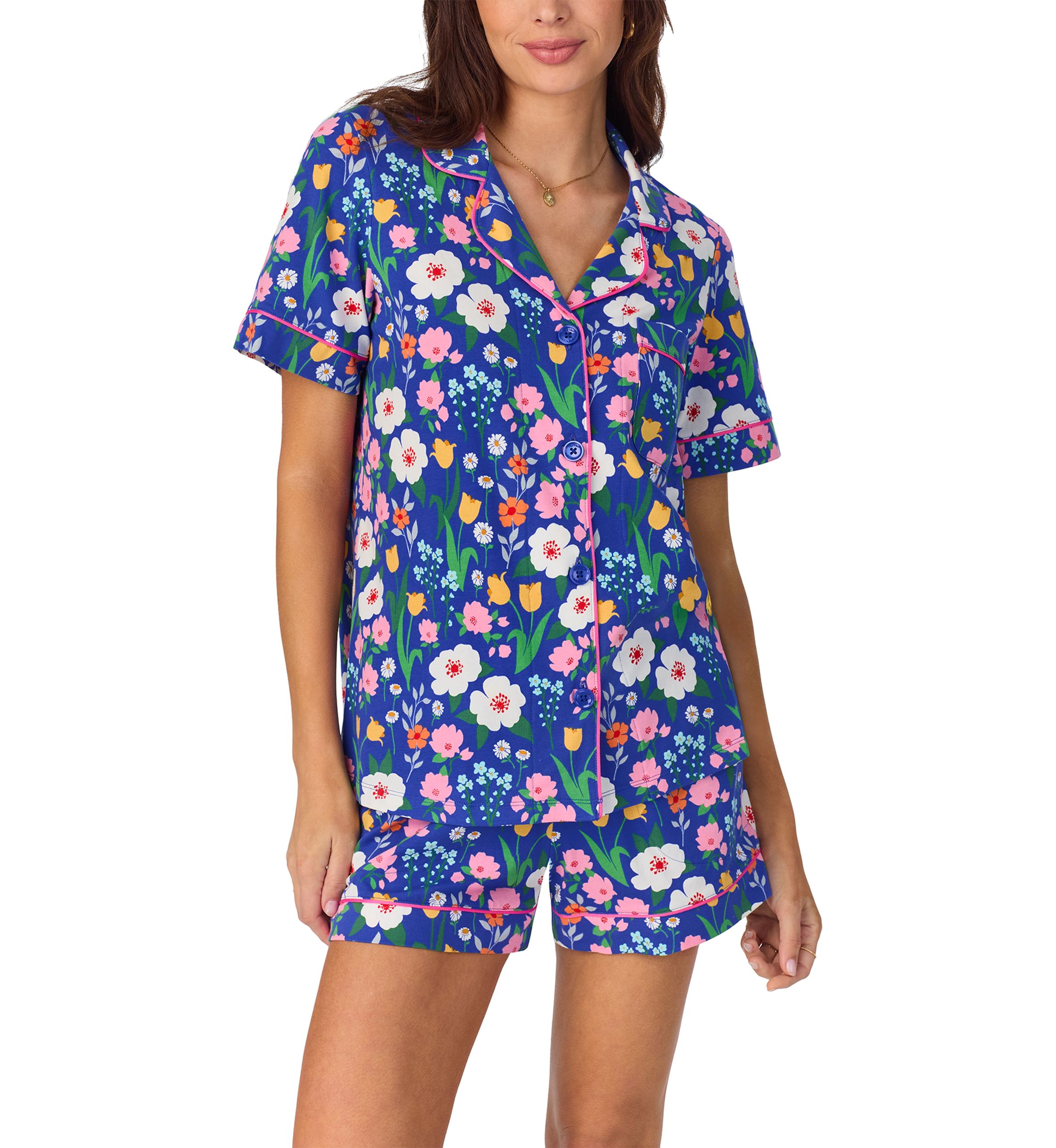 Cotton Knit Short Sleeve Boxer Pajama Set
