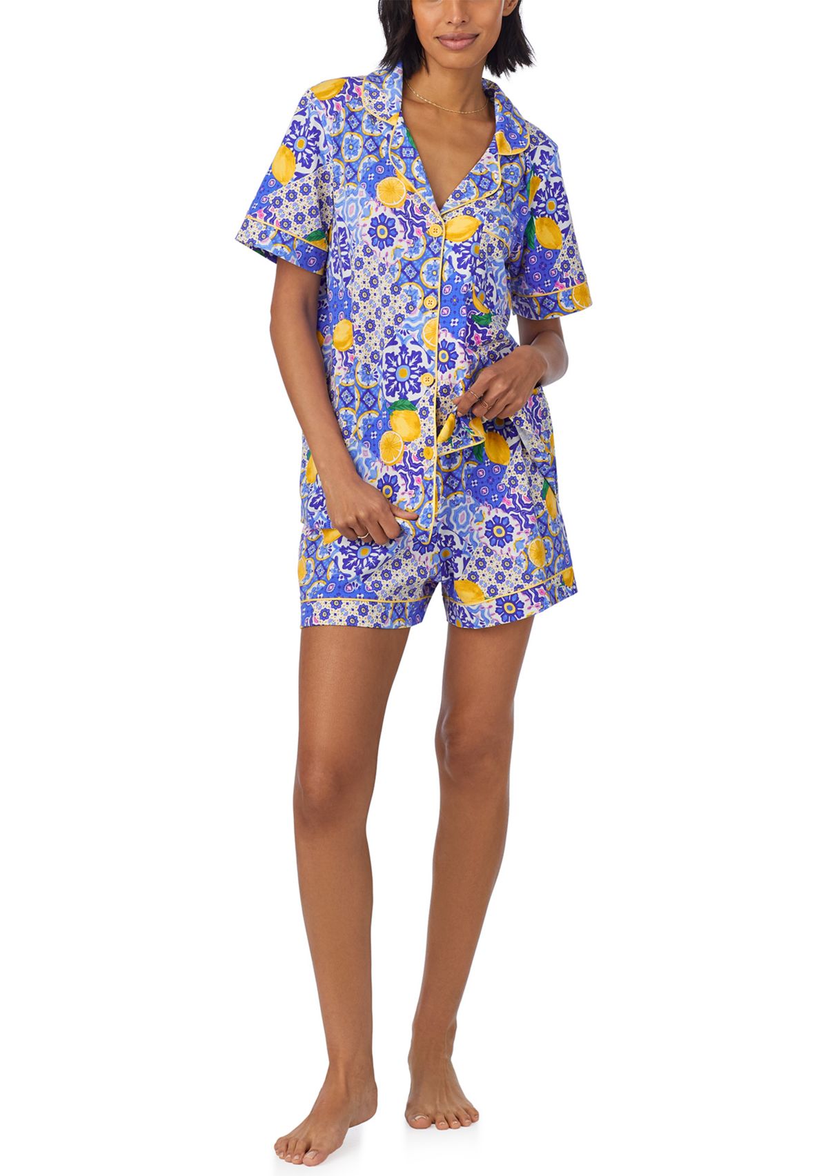 Womens Cotton Knit Short Sleeve Boxer Pajama Set