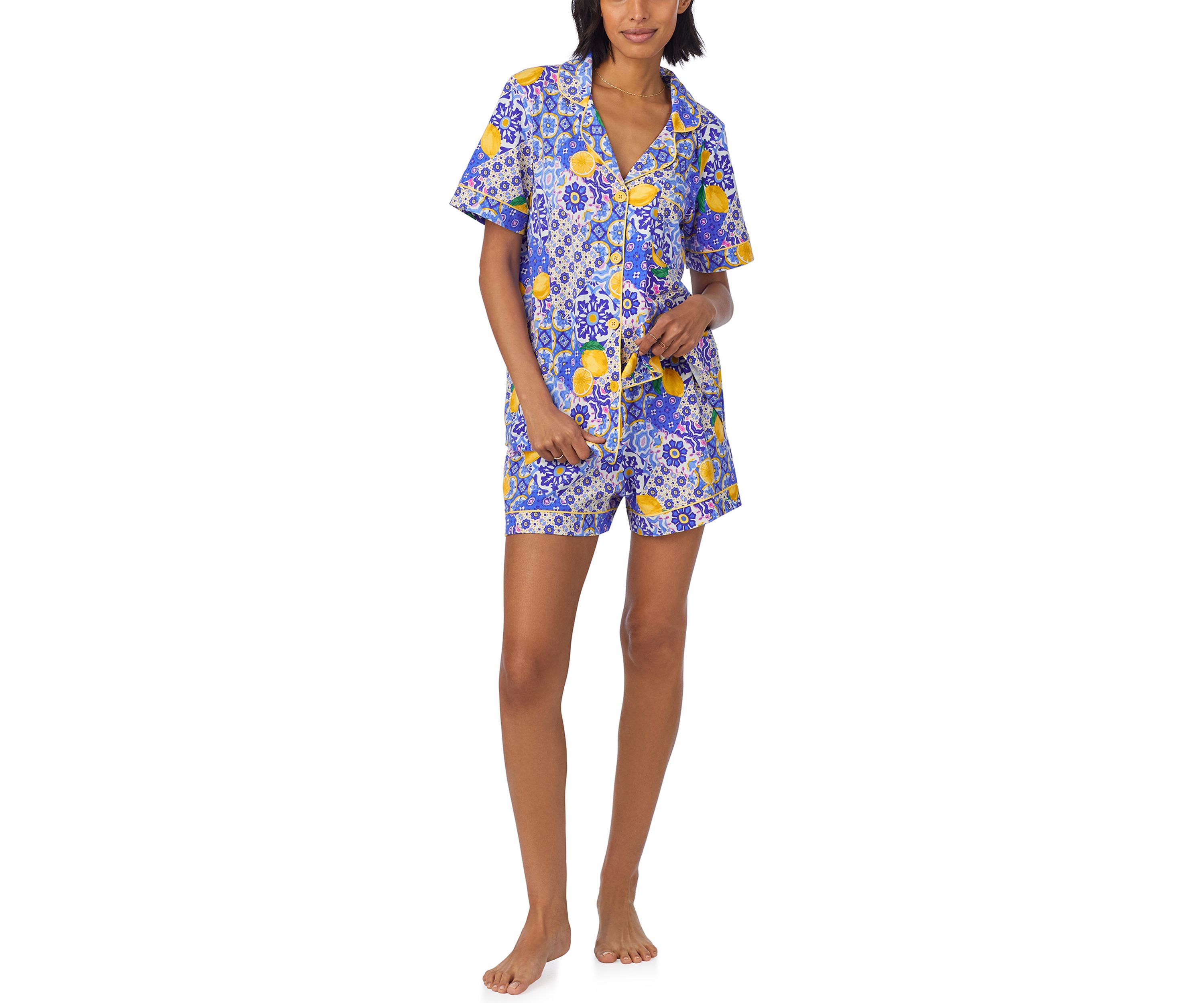 Womens Cotton Knit Short Sleeve Boxer Pajama Set