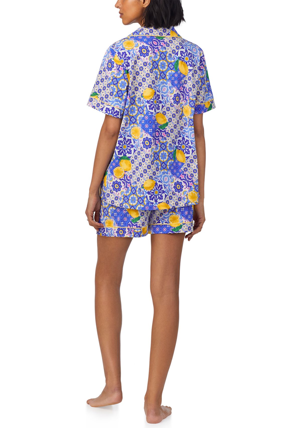 Womens Cotton Knit Short Sleeve Boxer Pajama Set