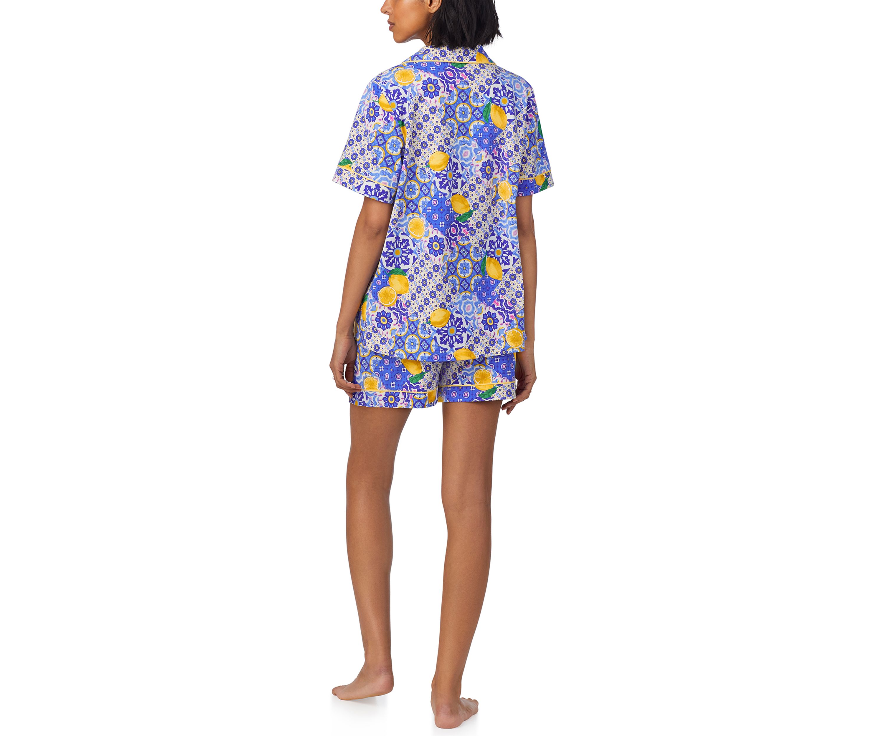 Womens Cotton Knit Short Sleeve Boxer Pajama Set