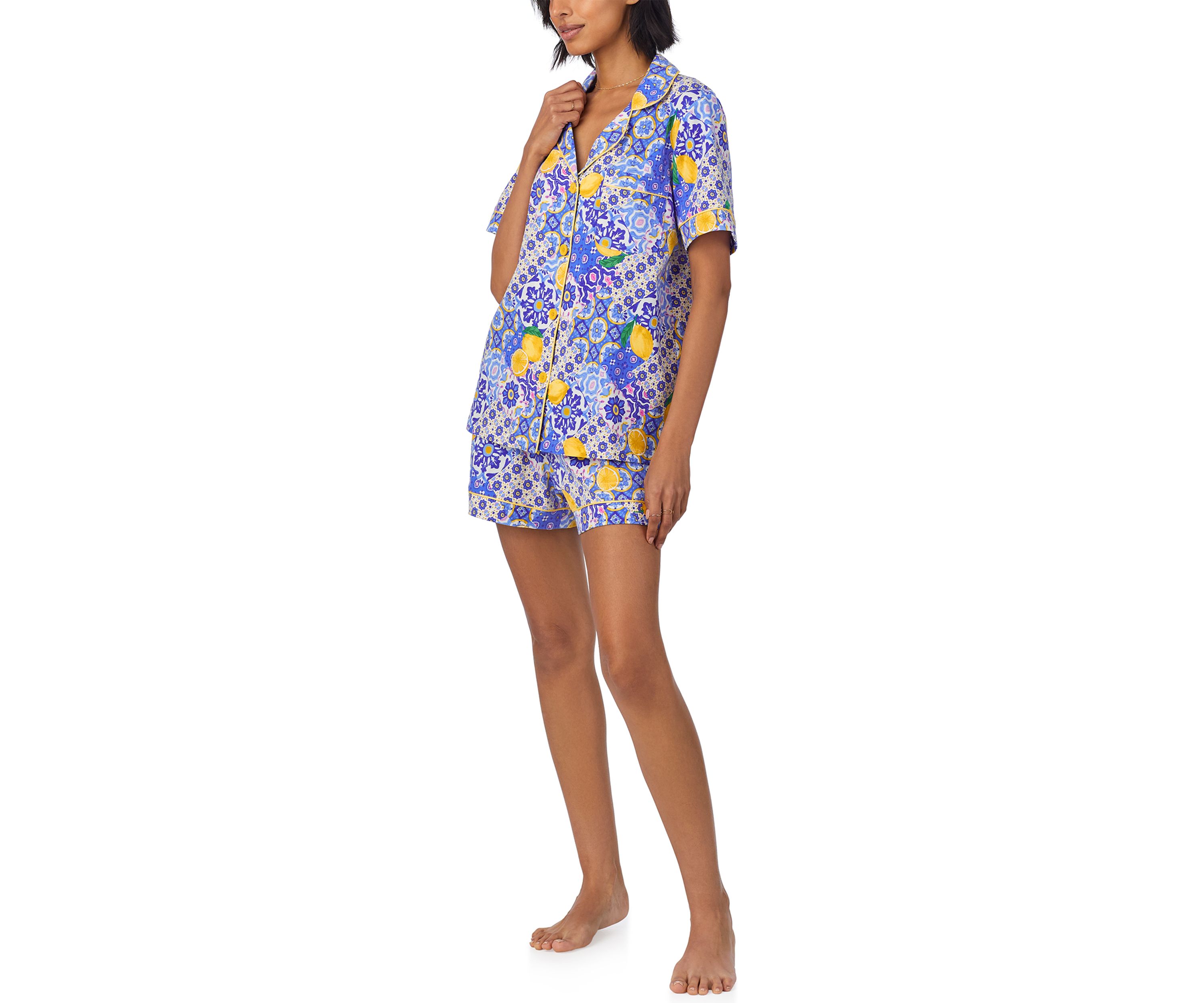 Womens Cotton Knit Short Sleeve Boxer Pajama Set