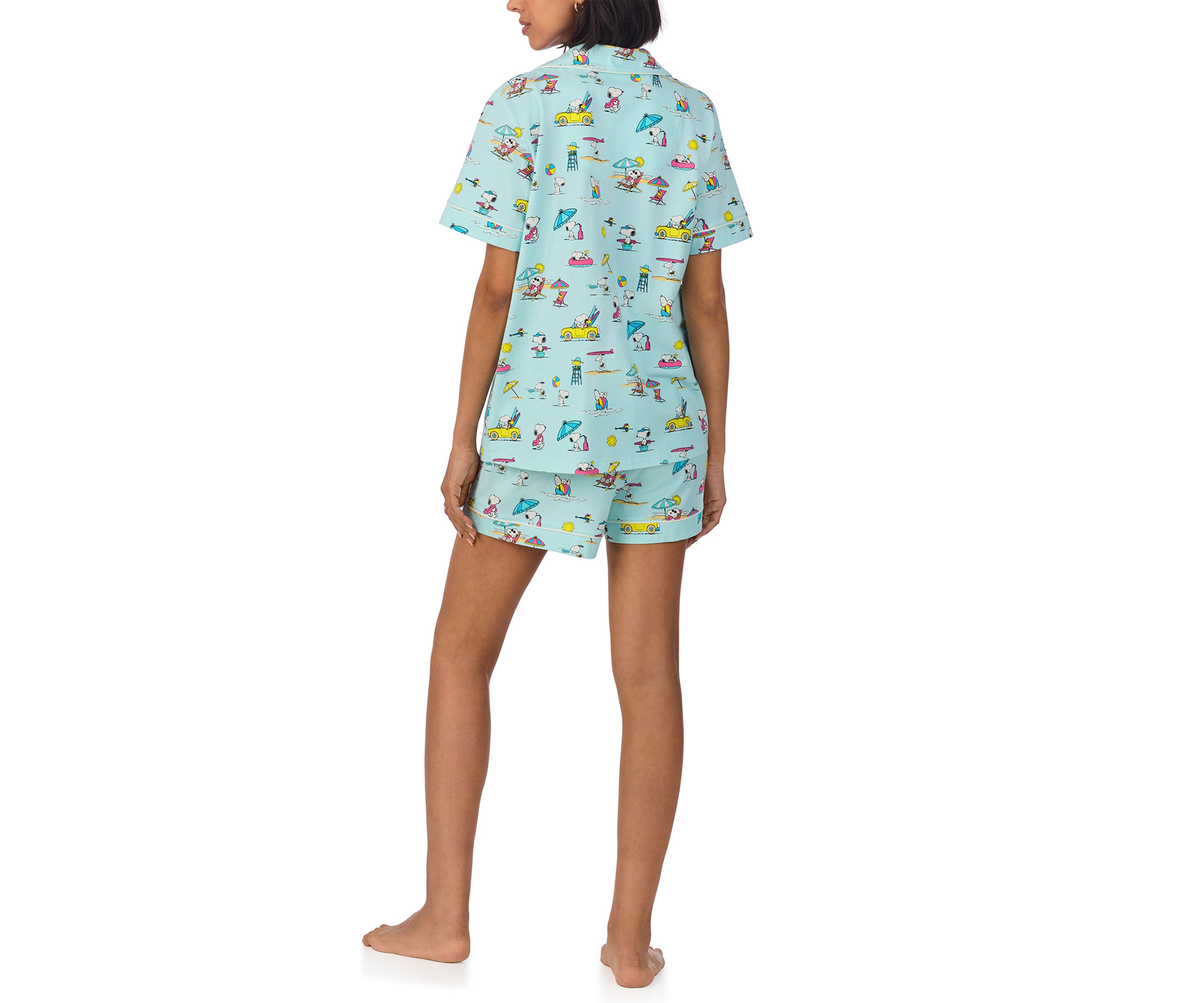 Womens Cotton Knit Short Sleeve Boxer Pajama Set