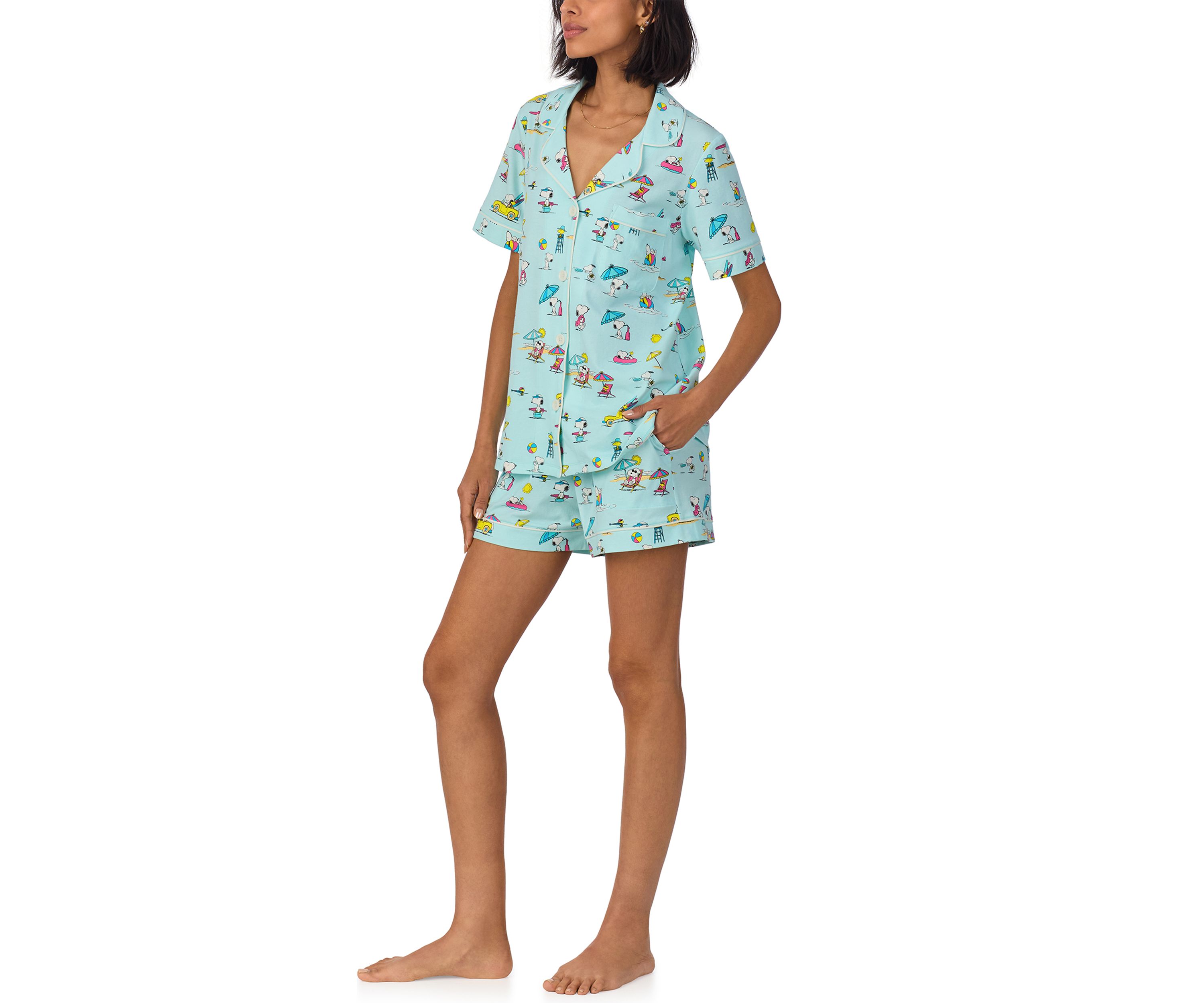 Womens Cotton Knit Short Sleeve Boxer Pajama Set