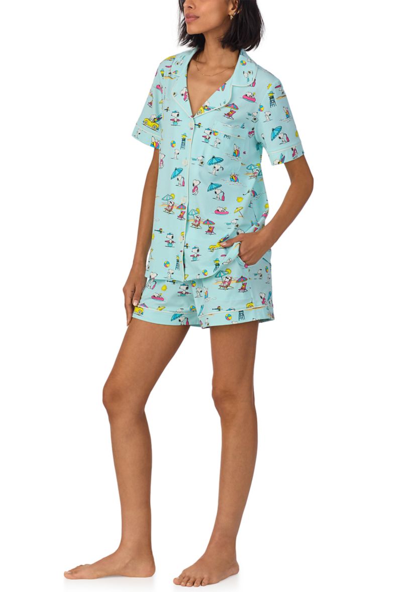 Womens Cotton Knit Short Sleeve Boxer Pajama Set
