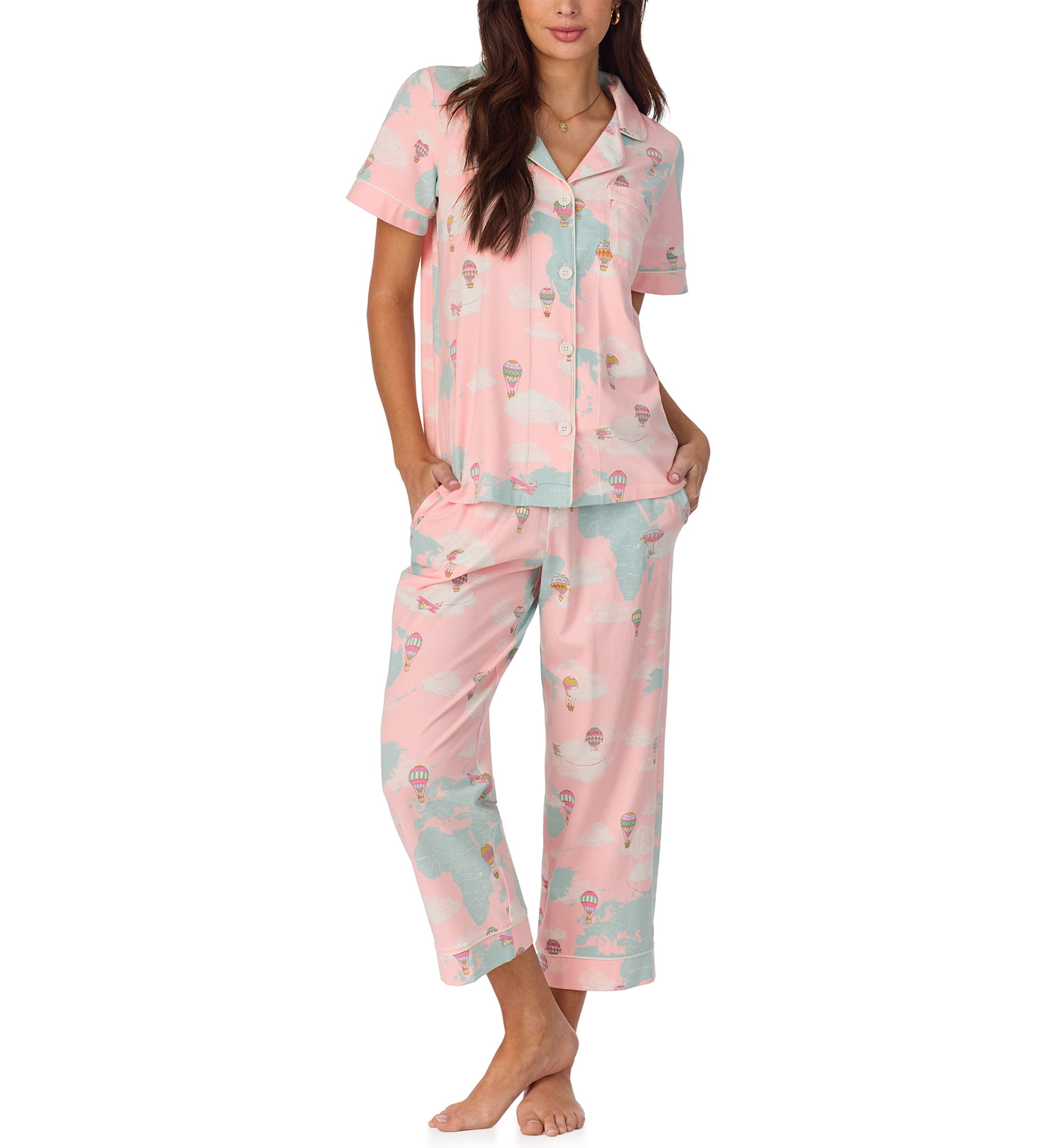 Cotton Knit Short Sleeve Cropped Pajama Set
