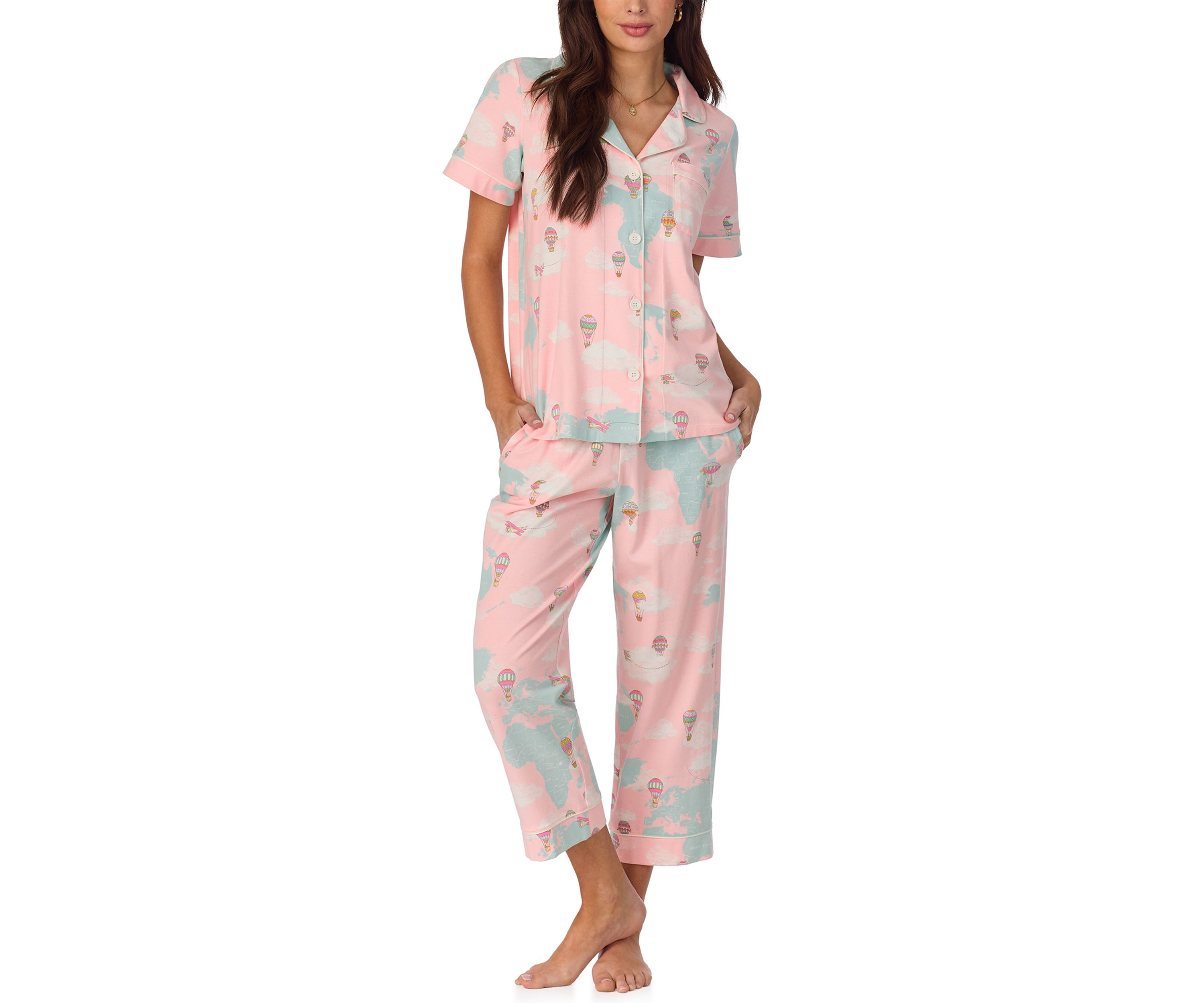 Cotton Knit Short Sleeve Cropped Pajama Set