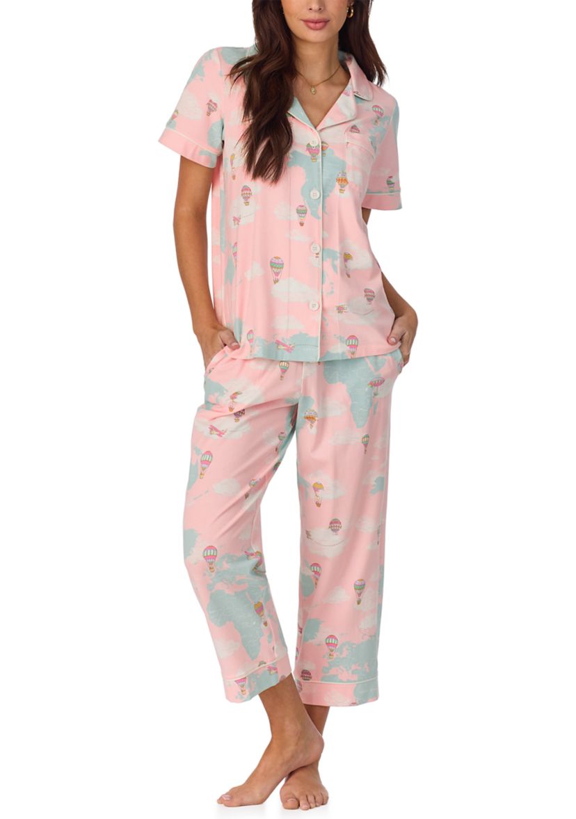 Cotton Knit Short Sleeve Cropped Pajama Set