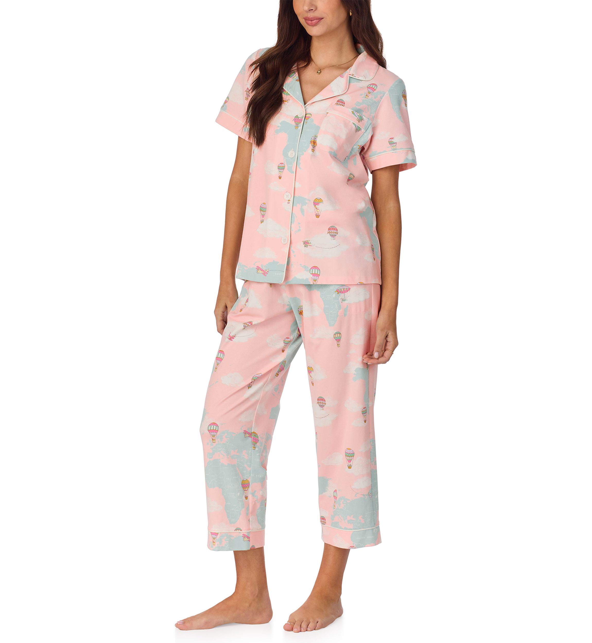 Cotton Knit Short Sleeve Cropped Pajama Set