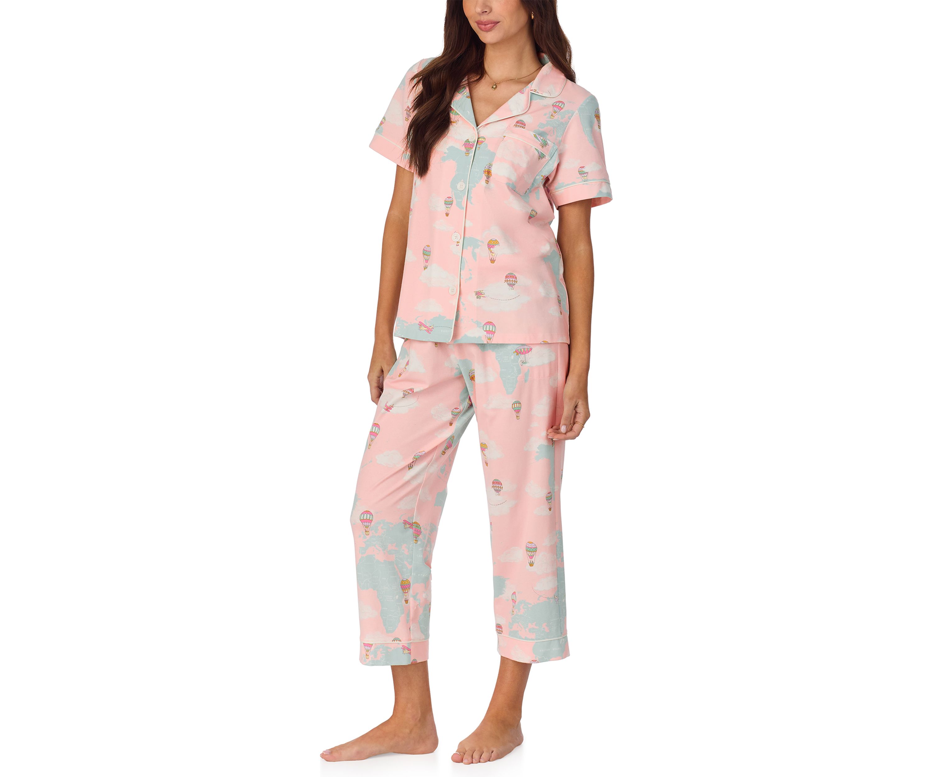 Cotton Knit Short Sleeve Cropped Pajama Set