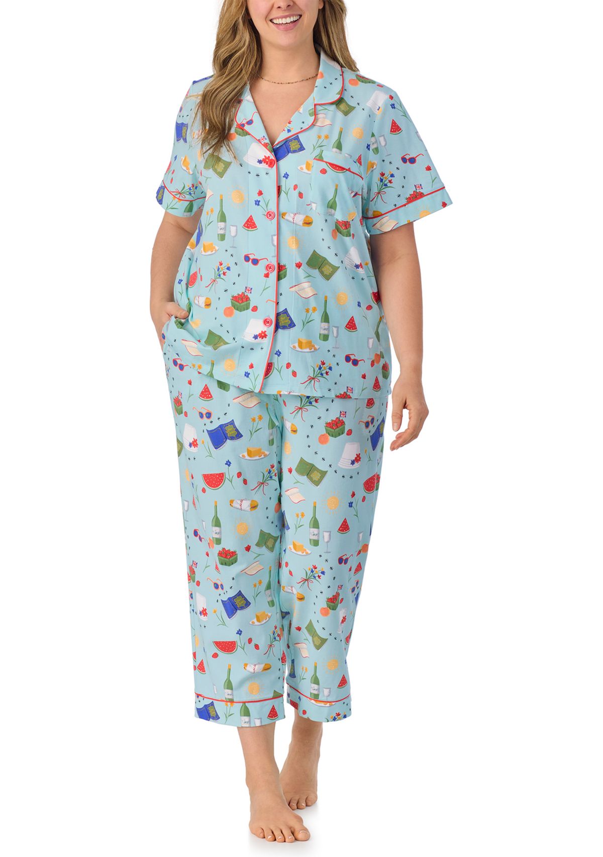 Cotton Knit Short Sleeve Cropped Pajama Set