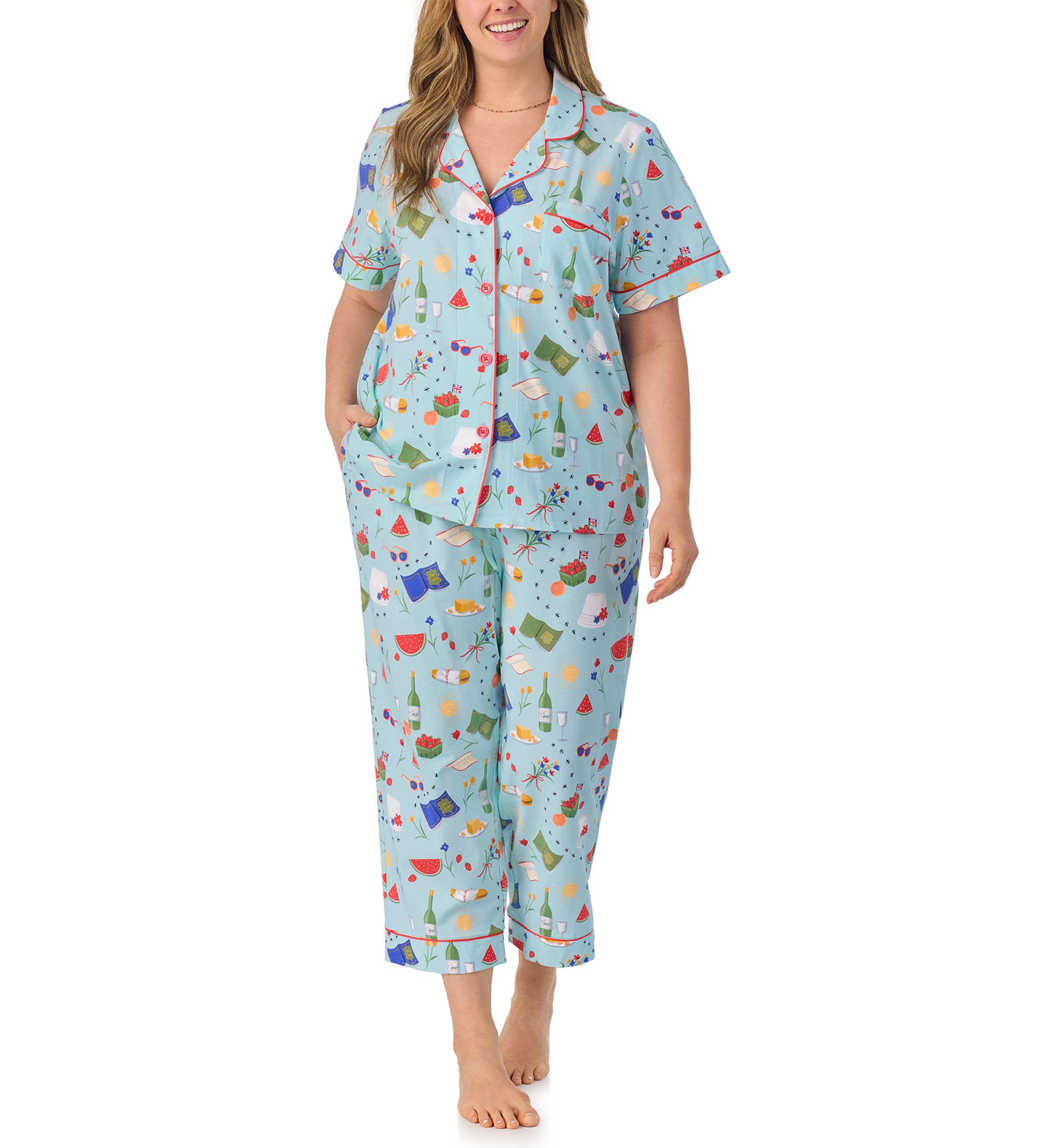 Cotton Knit Short Sleeve Cropped Pajama Set