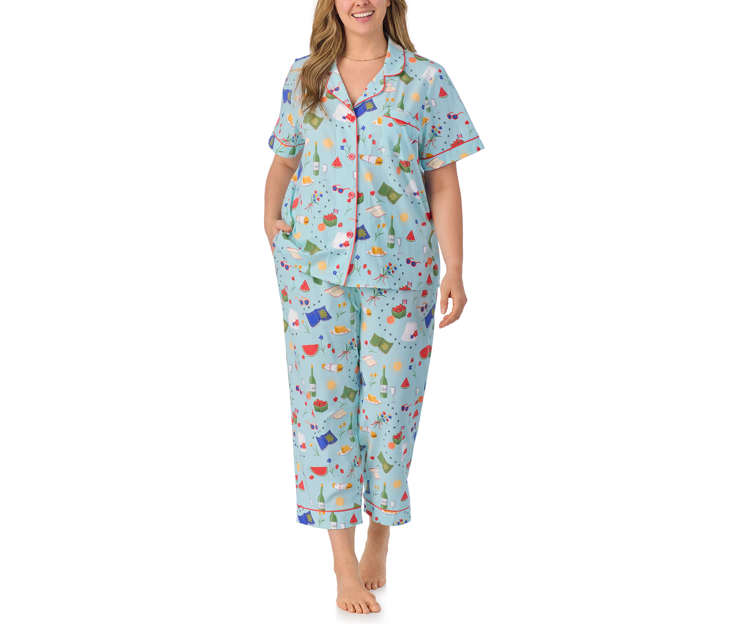 Cotton Knit Short Sleeve Cropped Pajama Set