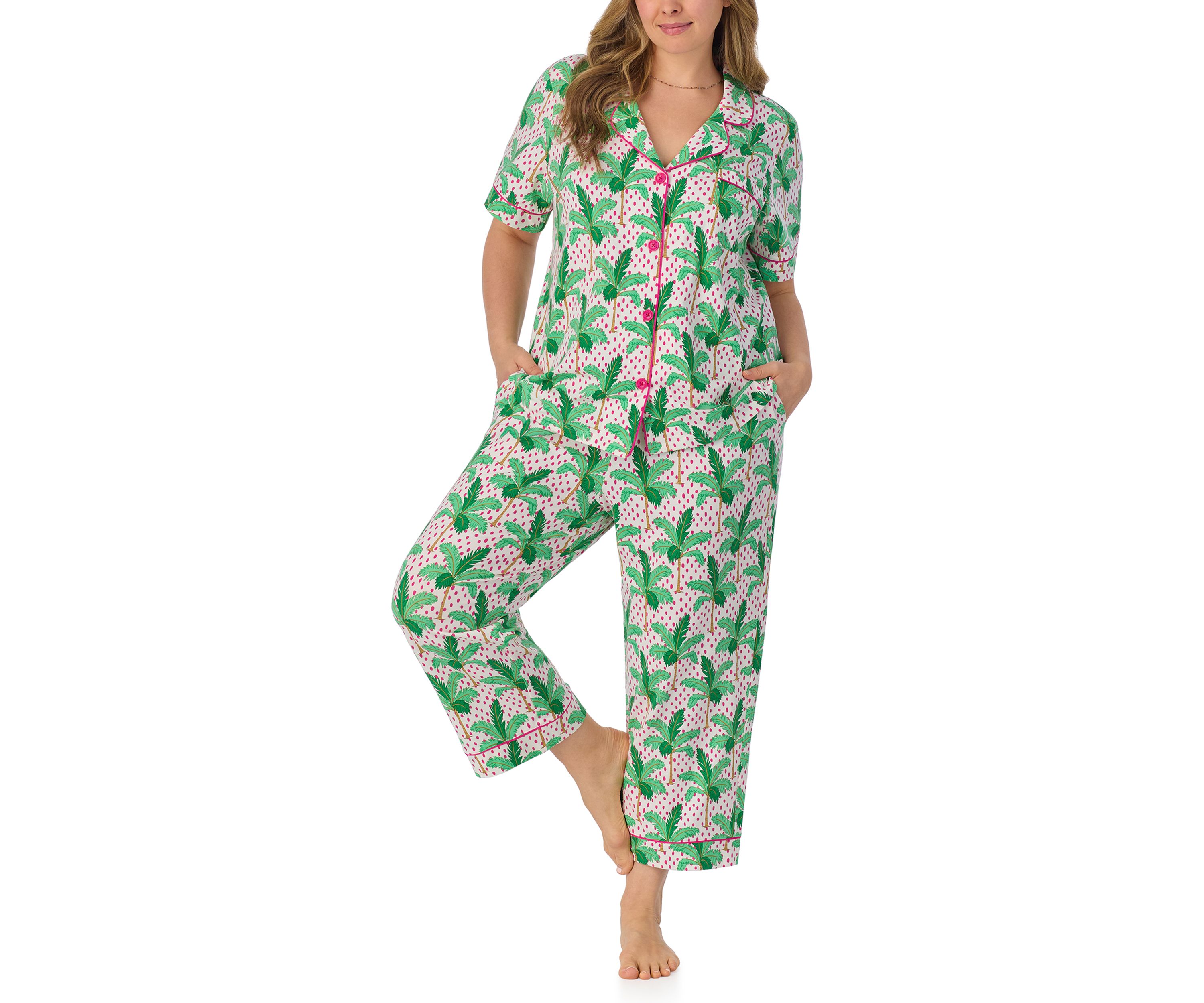 Womens Cotton Knit Short Sleeve Cropped Pajama Set