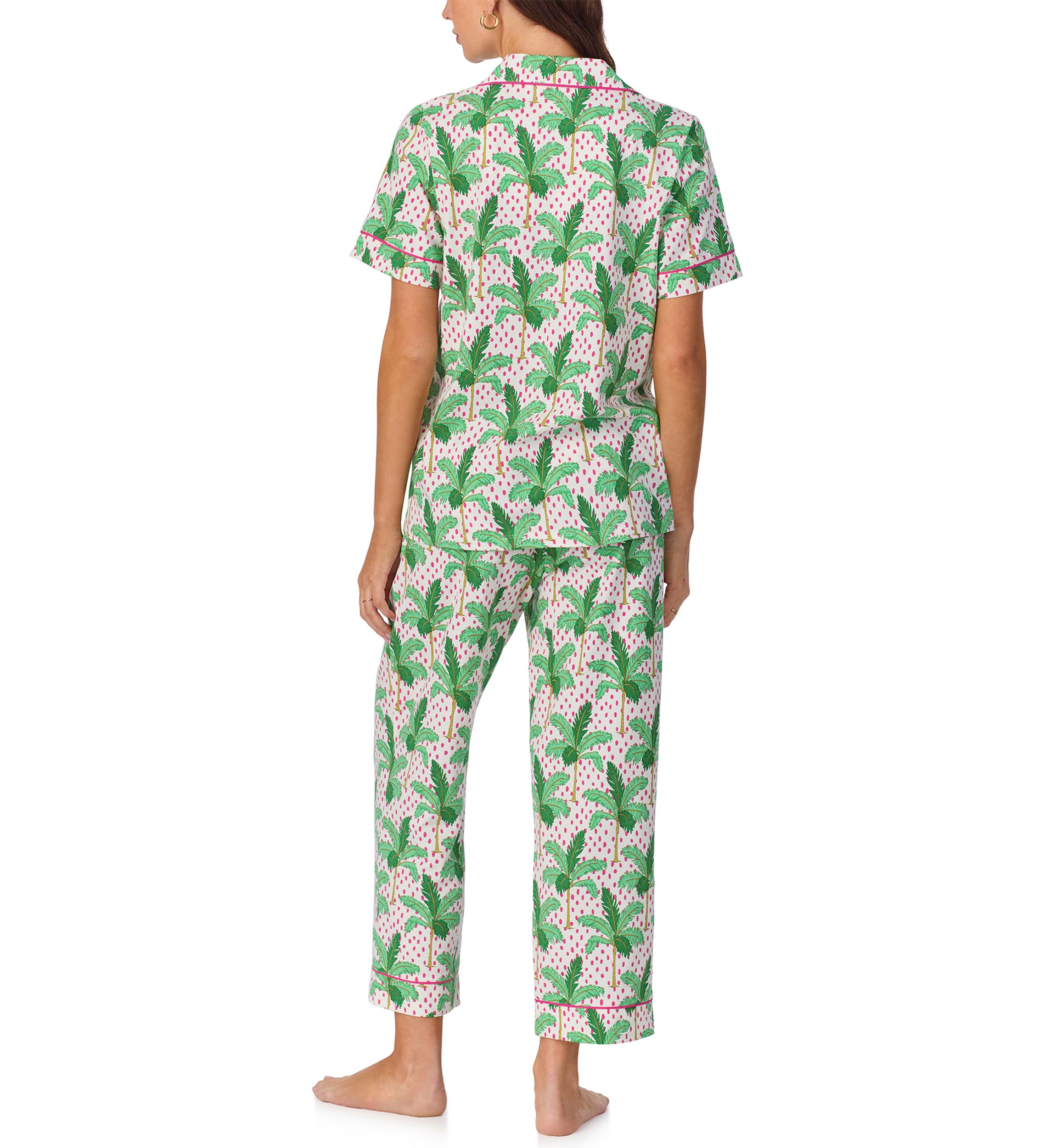 Womens Cotton Knit Short Sleeve Cropped Pajama Set