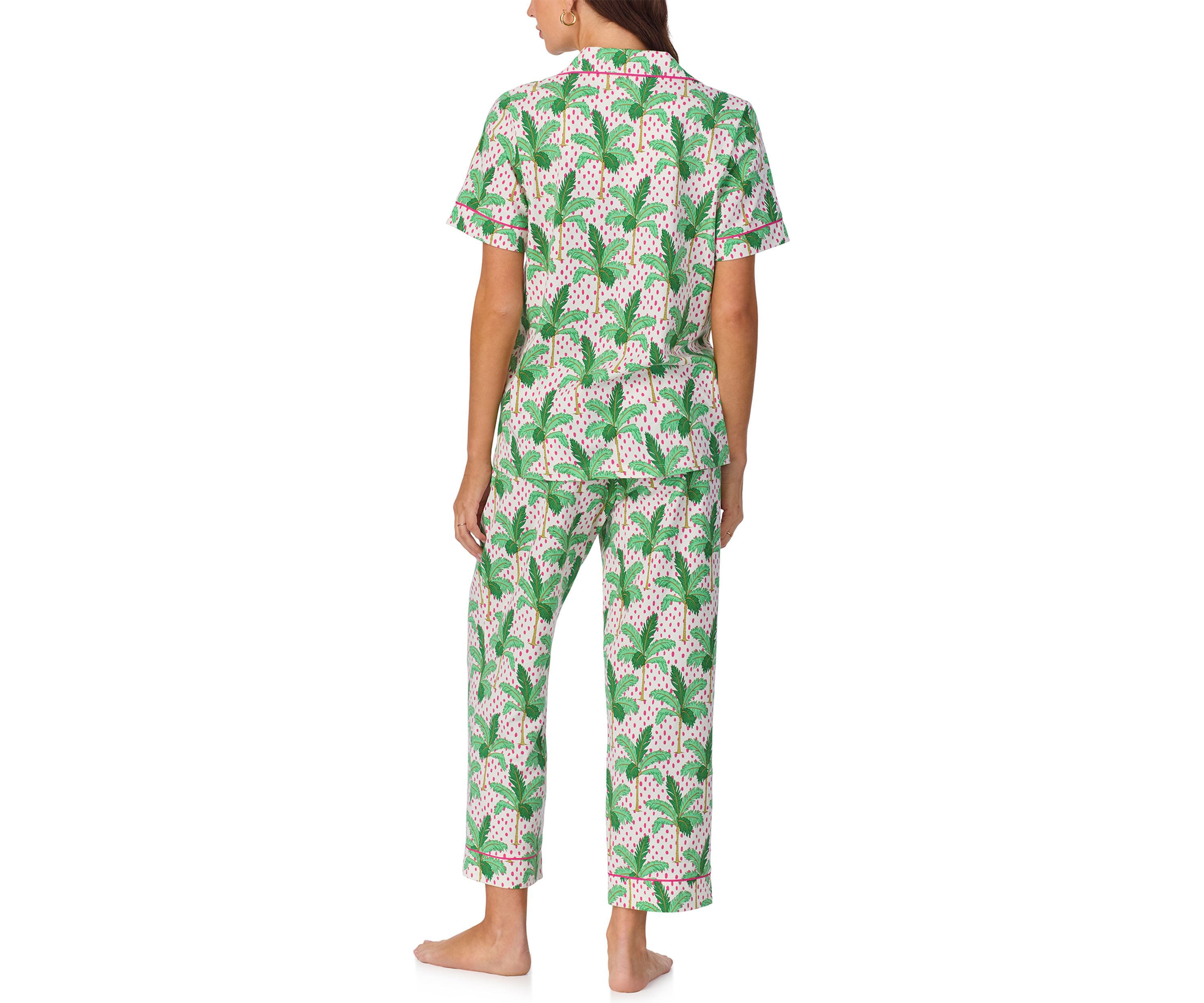 Womens Cotton Knit Short Sleeve Cropped Pajama Set