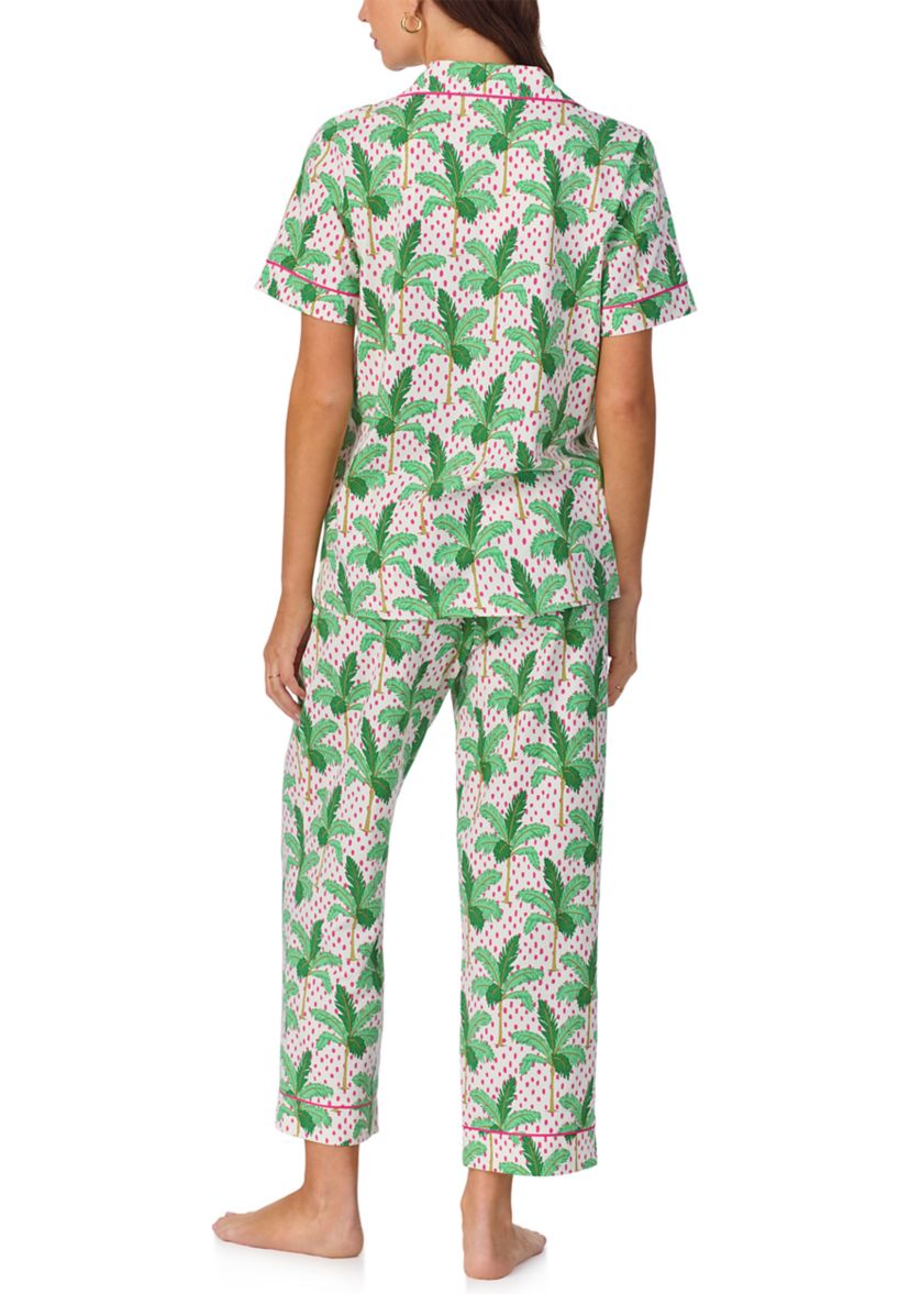 Womens Cotton Knit Short Sleeve Cropped Pajama Set
