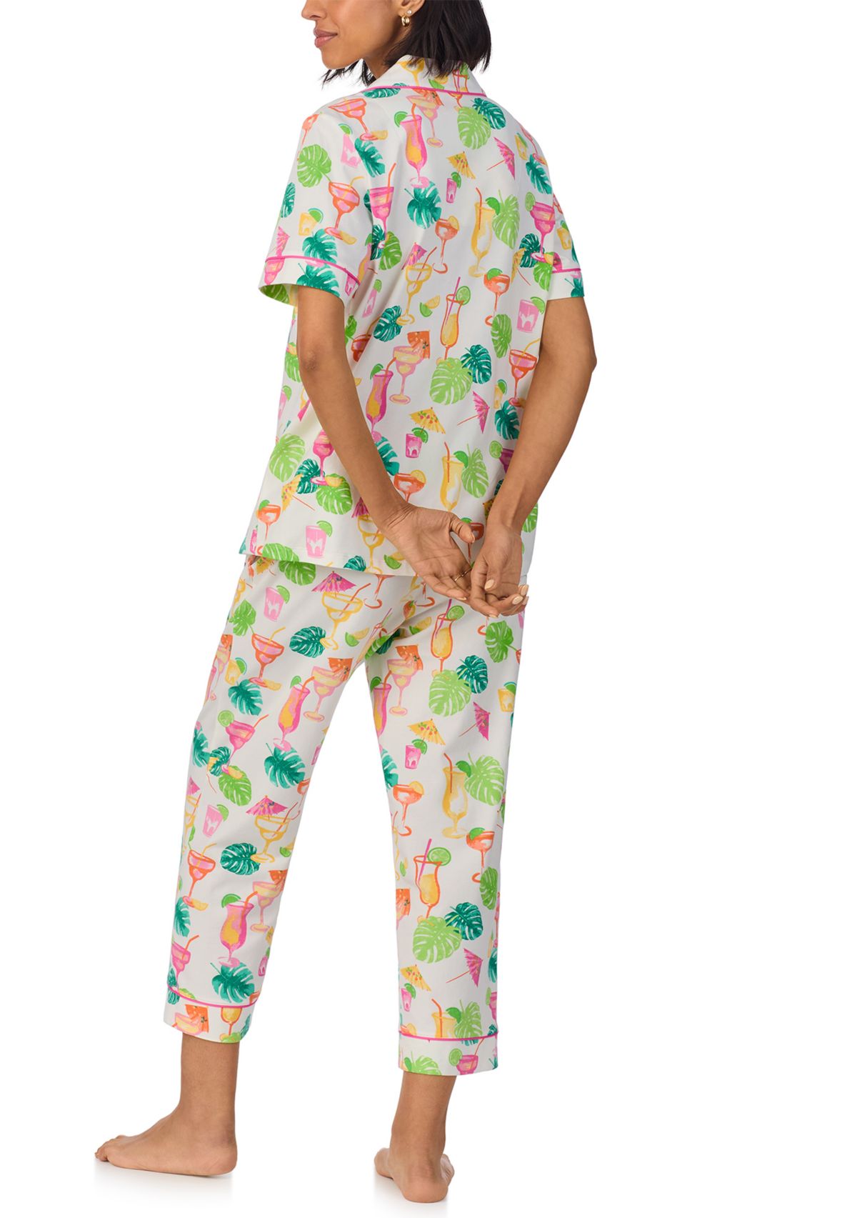 Cotton Knit Printed Short Sleeve Cropped Pajamas Set