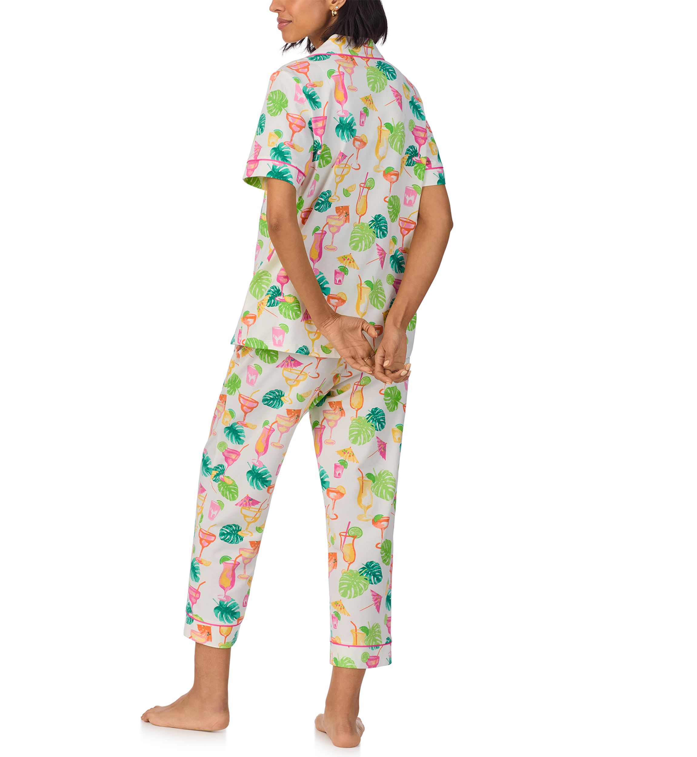 Cotton Knit Printed Short Sleeve Cropped Pajamas Set