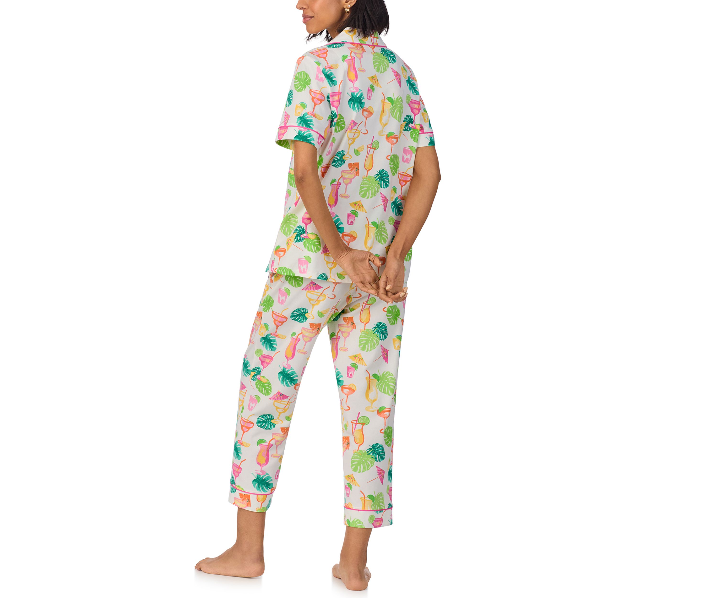 Cotton Knit Printed Short Sleeve Cropped Pajamas Set