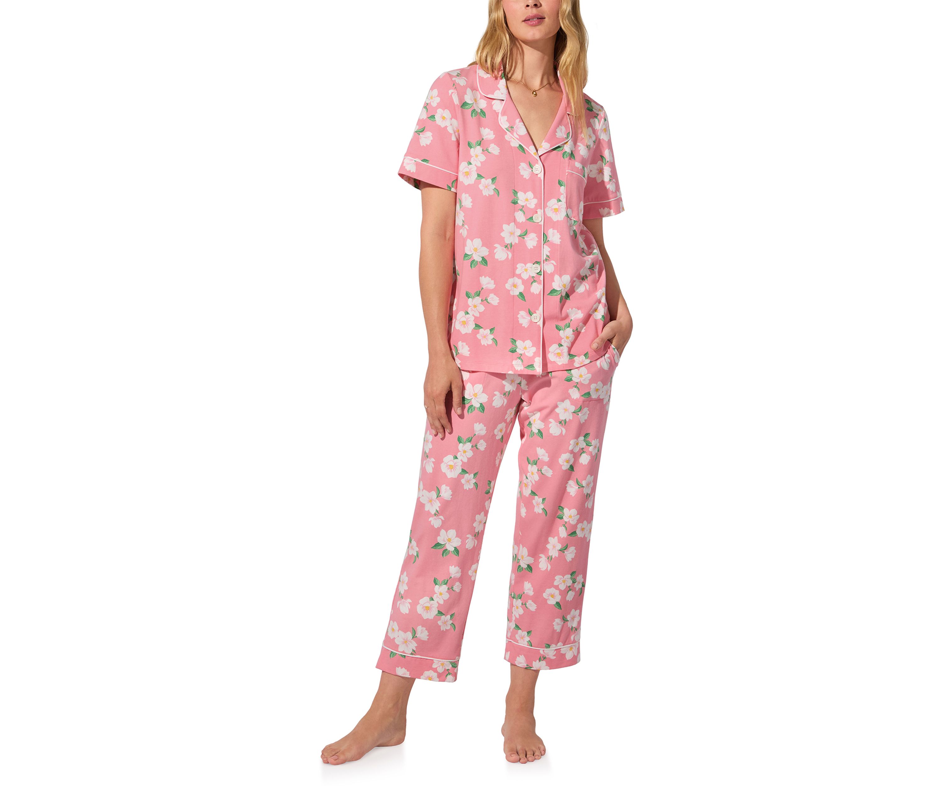 Cotton Knit Short Sleeve Cropped Pajama Set 