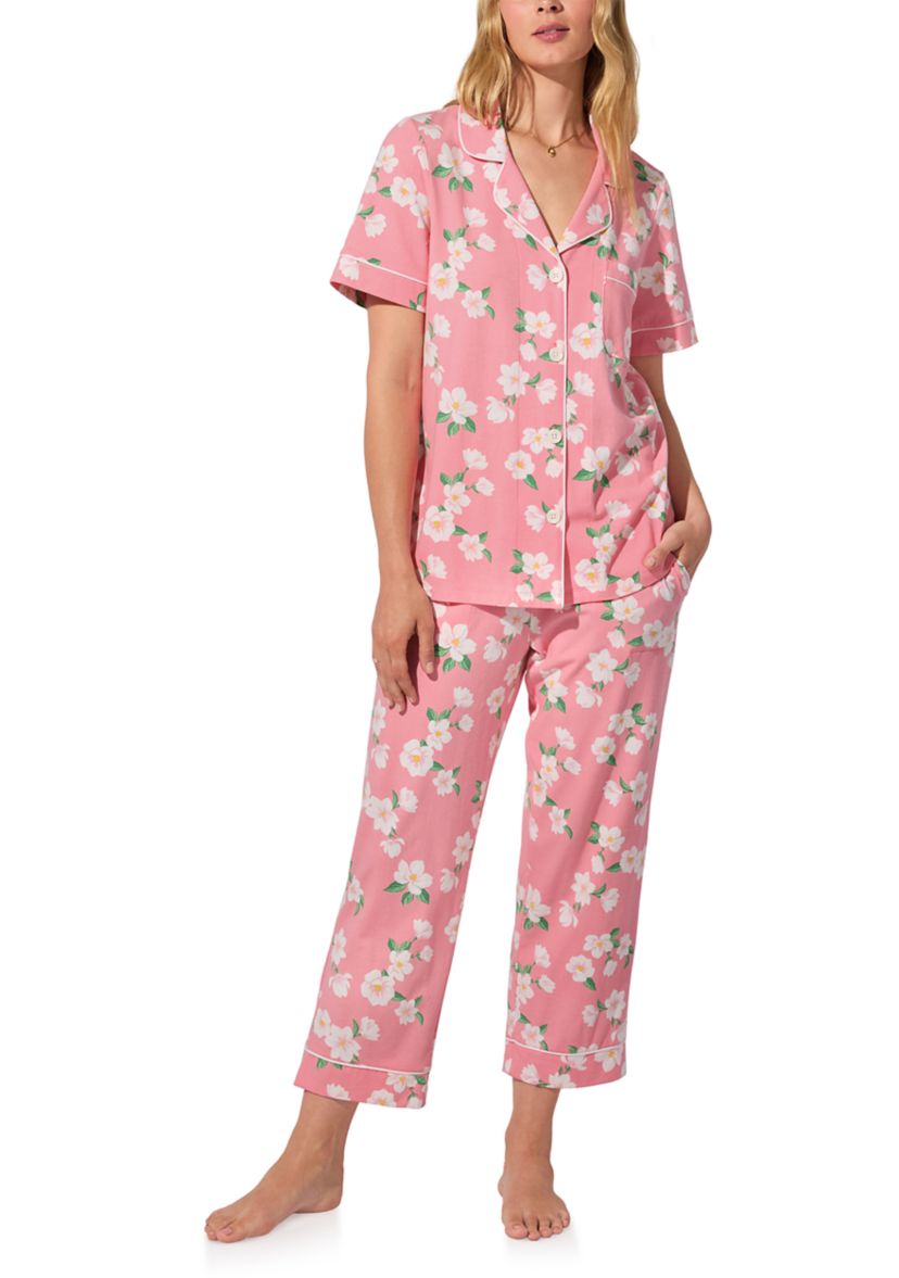 Cotton Knit Short Sleeve Cropped Pajama Set 