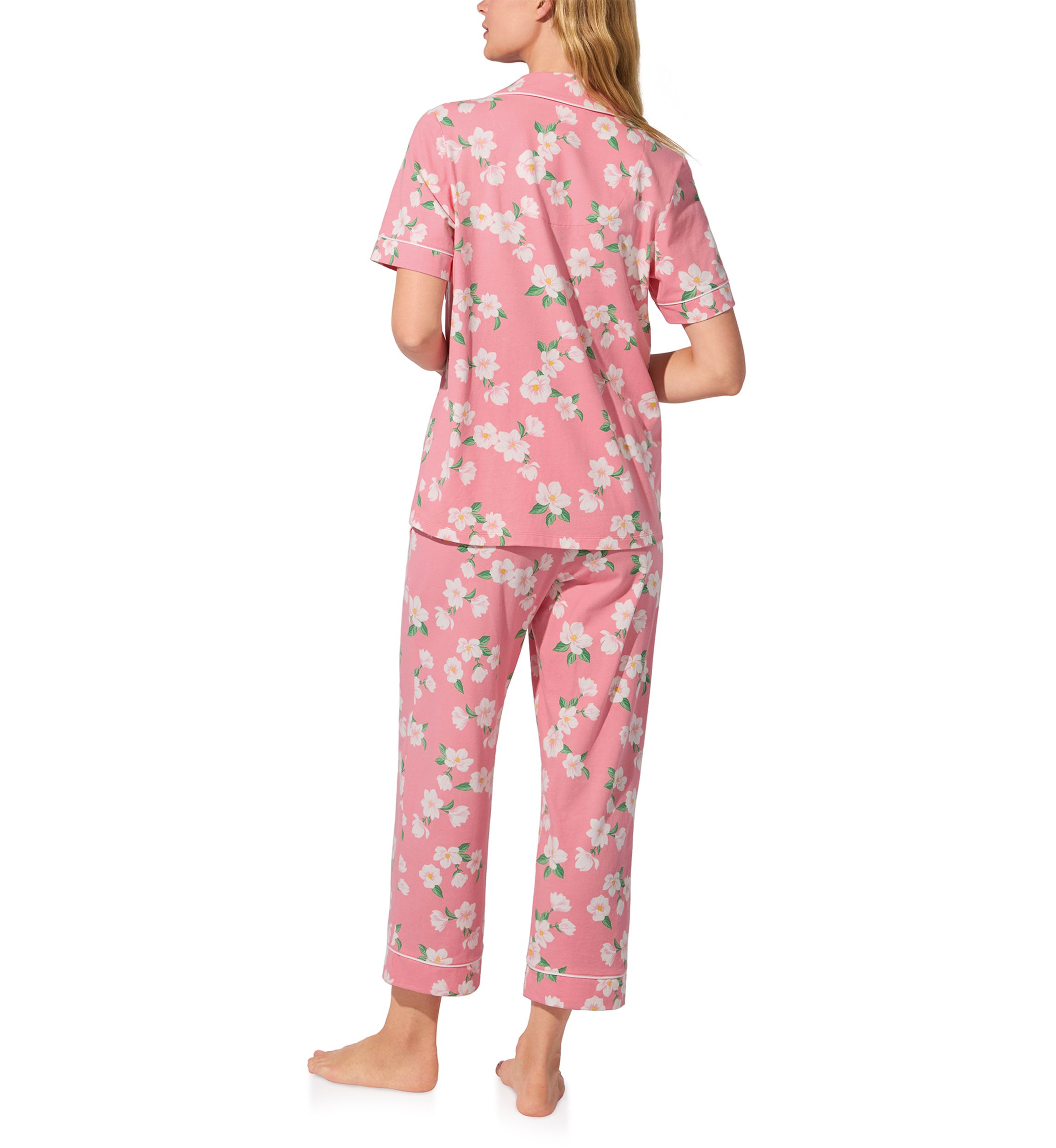 Cotton Knit Short Sleeve Cropped Pajama Set 