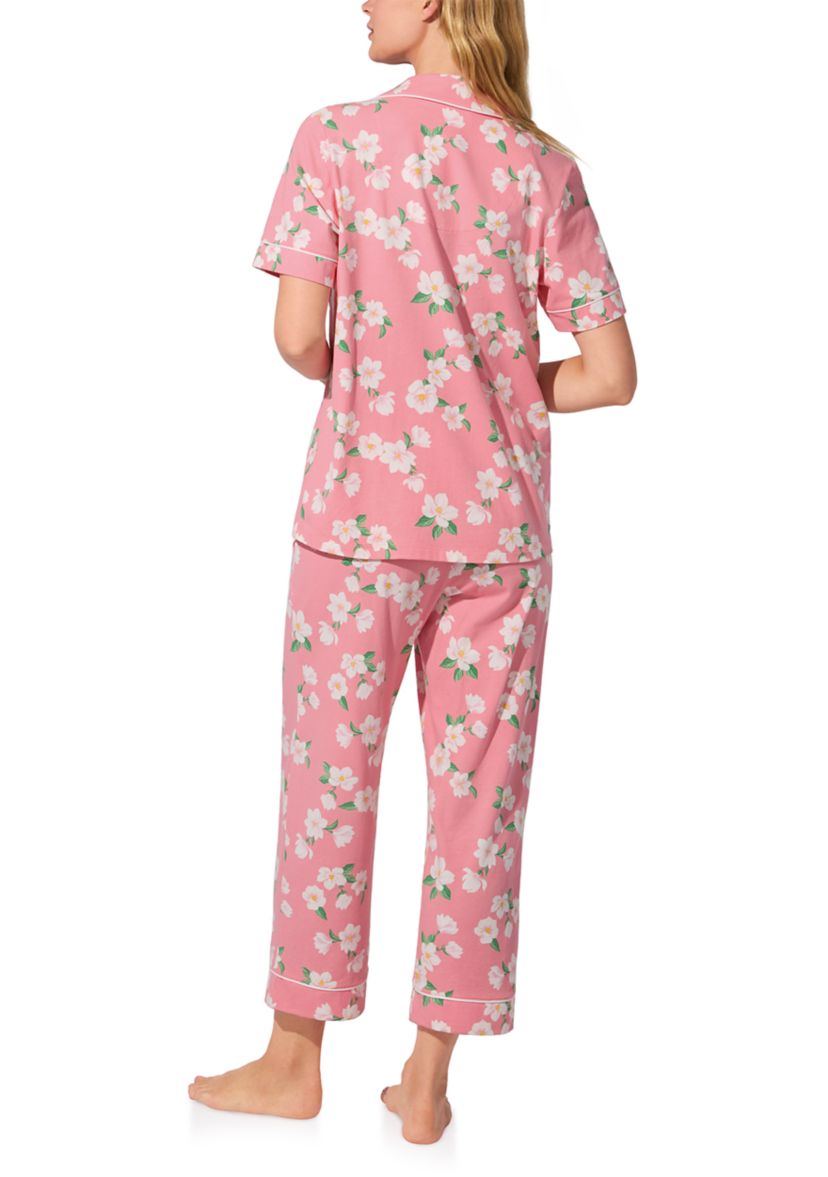 Cotton Knit Short Sleeve Cropped Pajama Set 