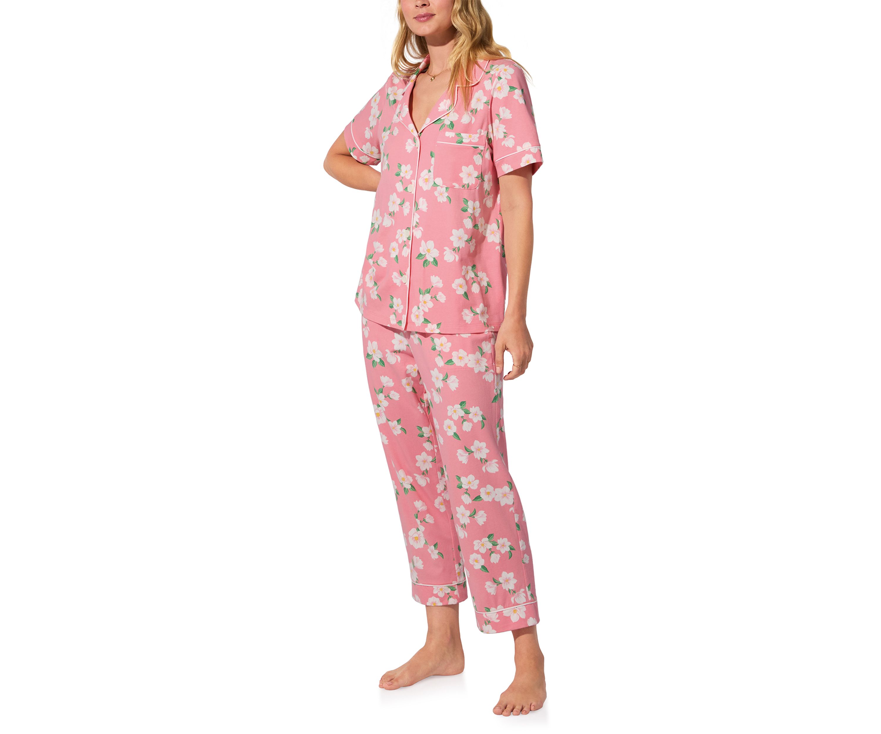 Cotton Knit Short Sleeve Cropped Pajama Set 