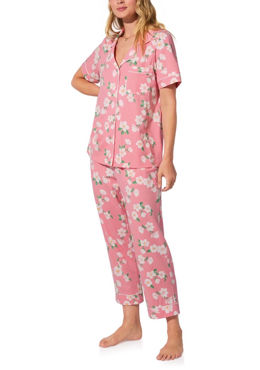 Cotton Knit Short Sleeve Cropped Pajama Set 