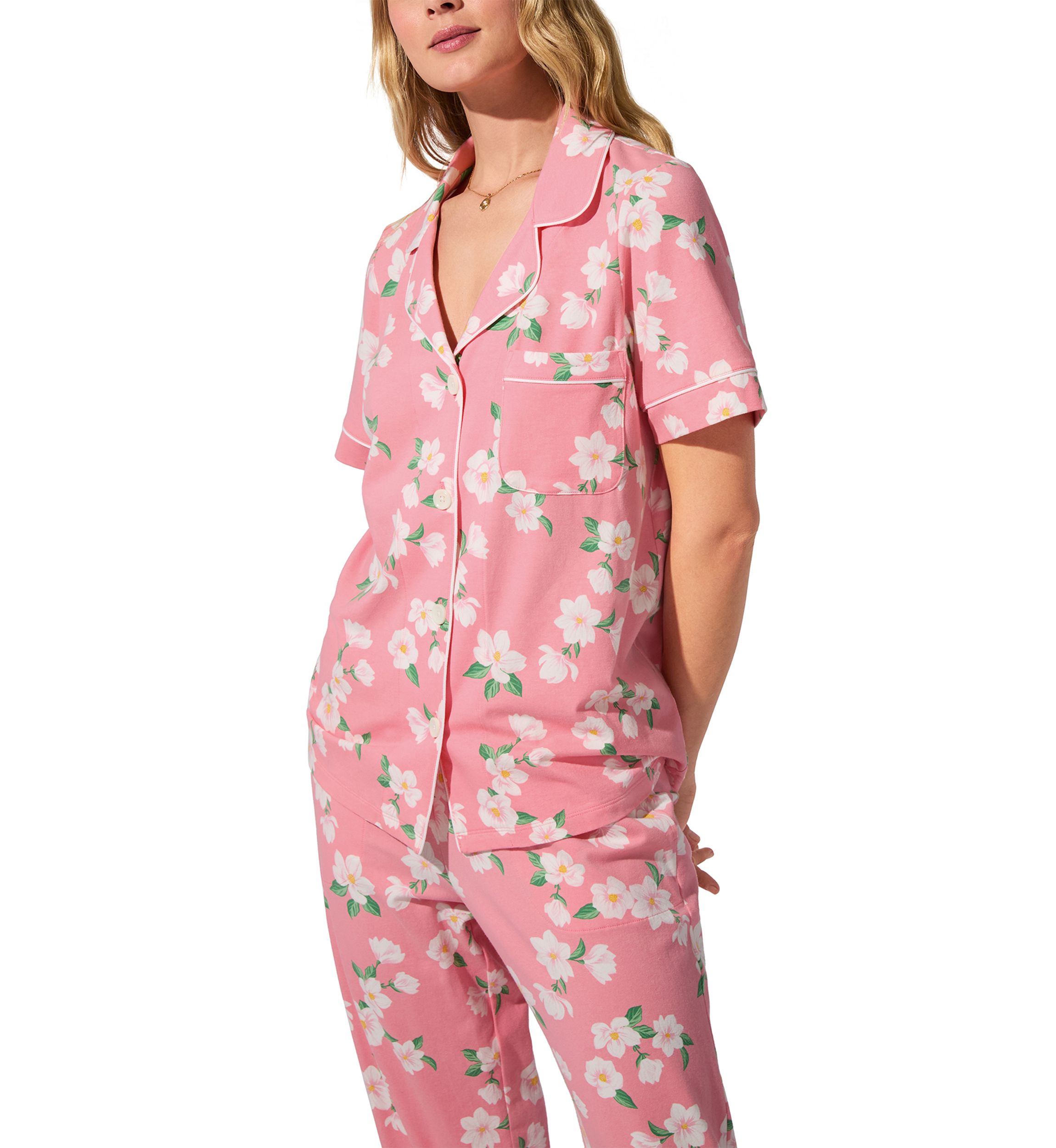 Cotton Knit Short Sleeve Cropped Pajama Set 