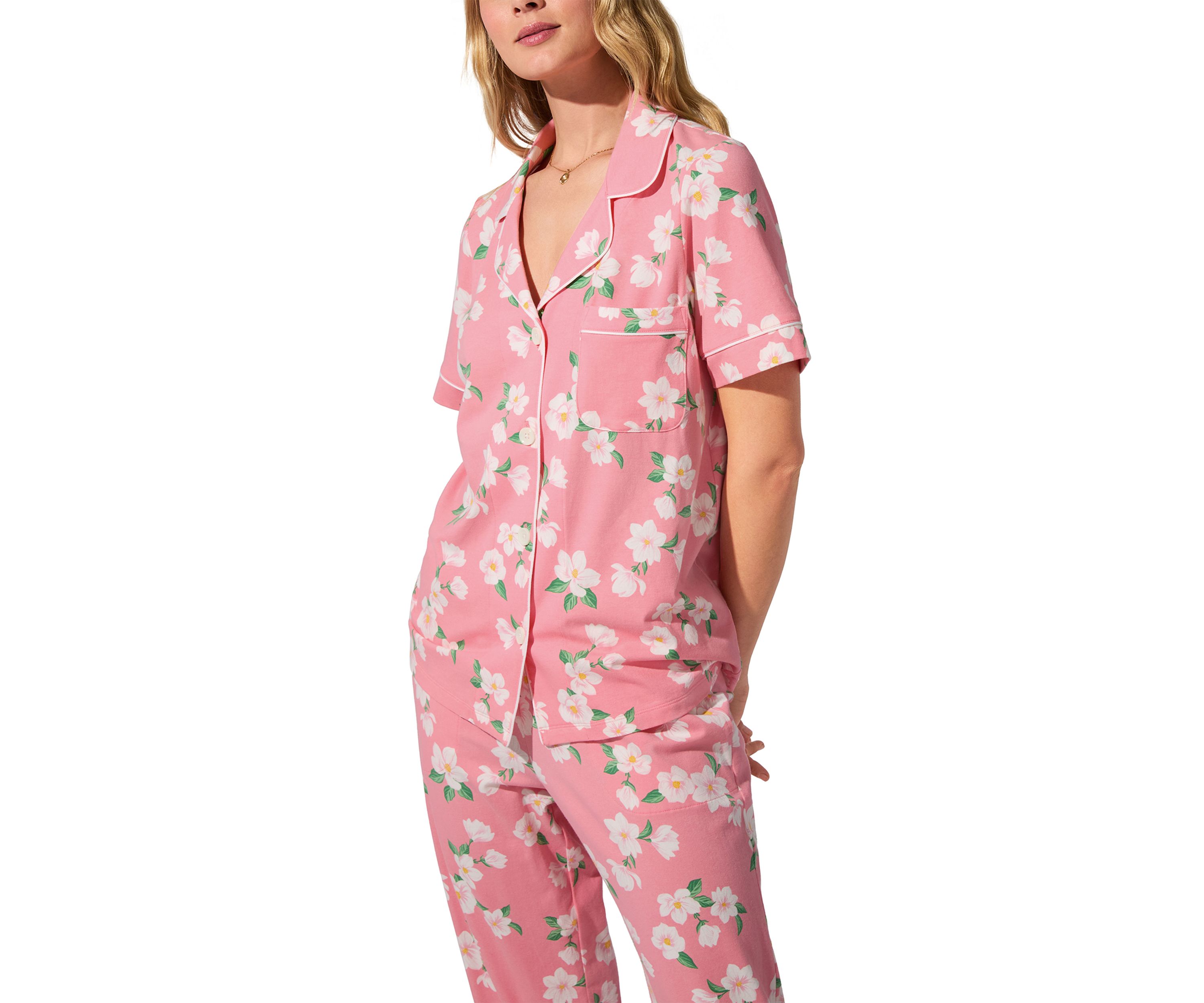 Cotton Knit Short Sleeve Cropped Pajama Set 