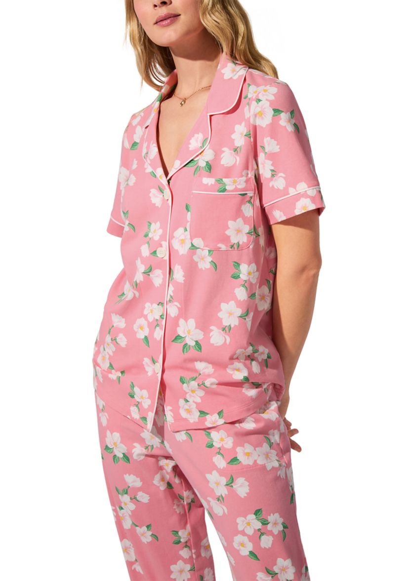 Cotton Knit Short Sleeve Cropped Pajama Set 