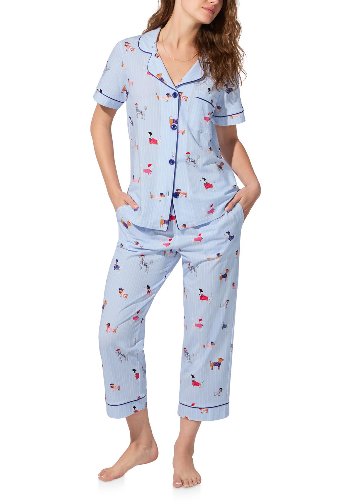  Cotton Knit Short Sleeve Cropped Pajama Set