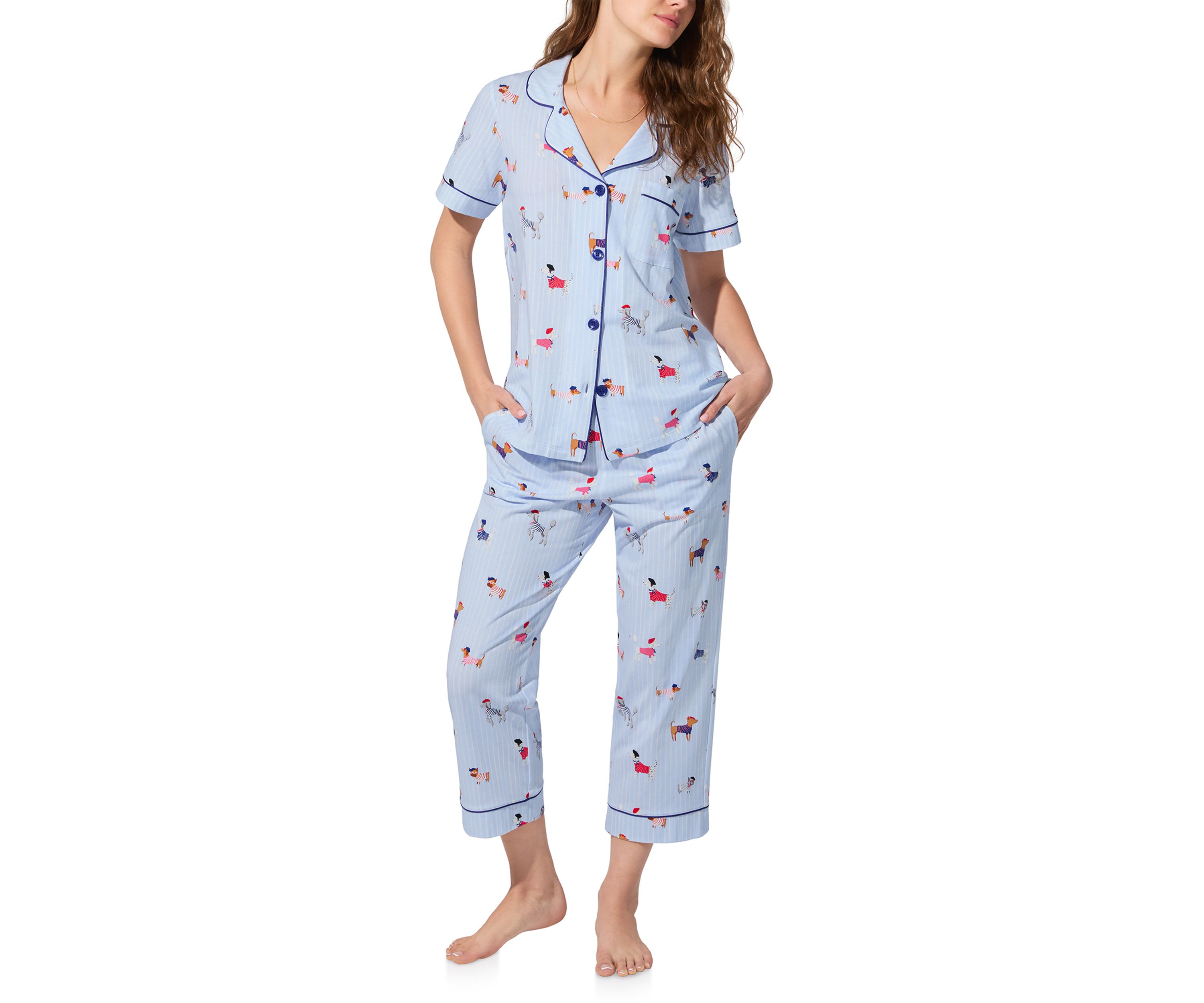  Cotton Knit Short Sleeve Cropped Pajama Set