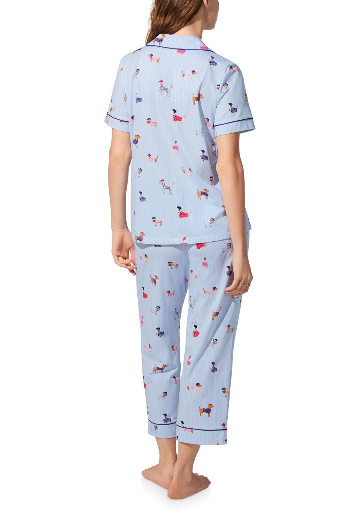  Cotton Knit Short Sleeve Cropped Pajama Set