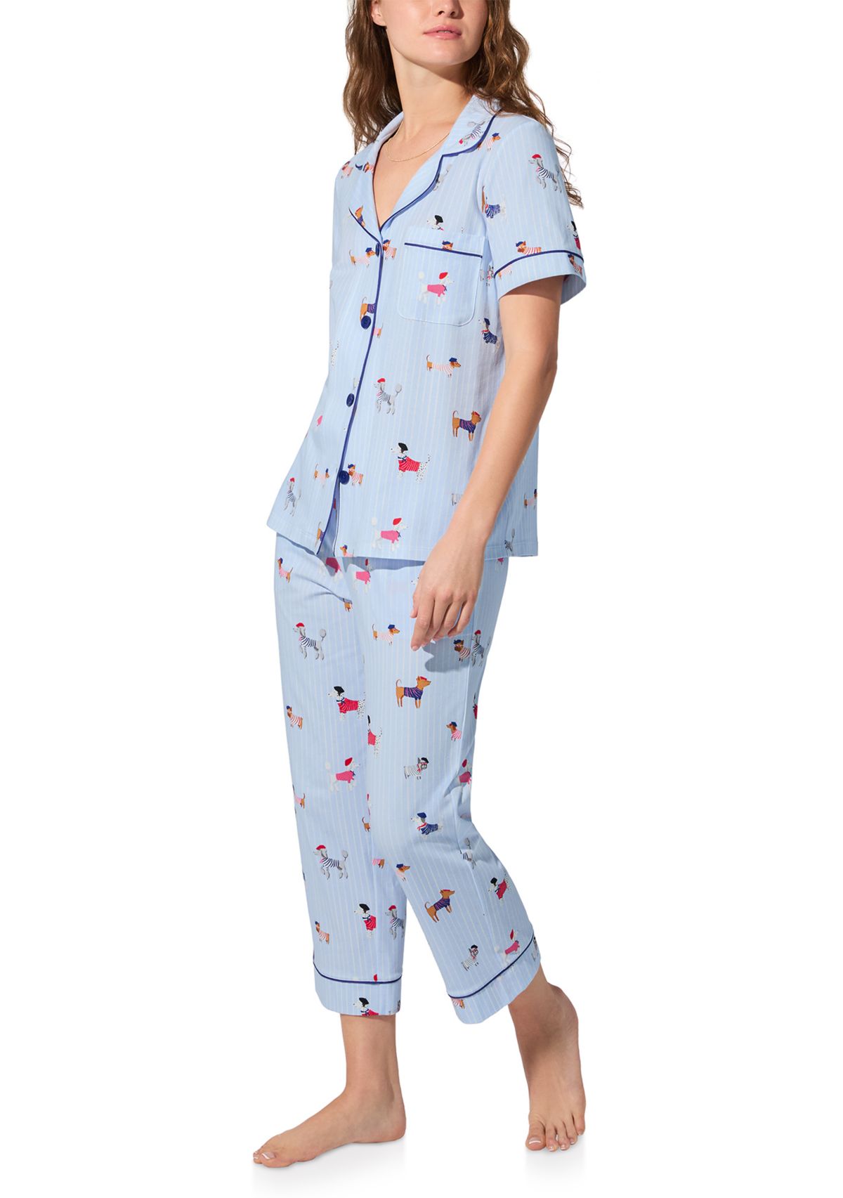  Cotton Knit Short Sleeve Cropped Pajama Set