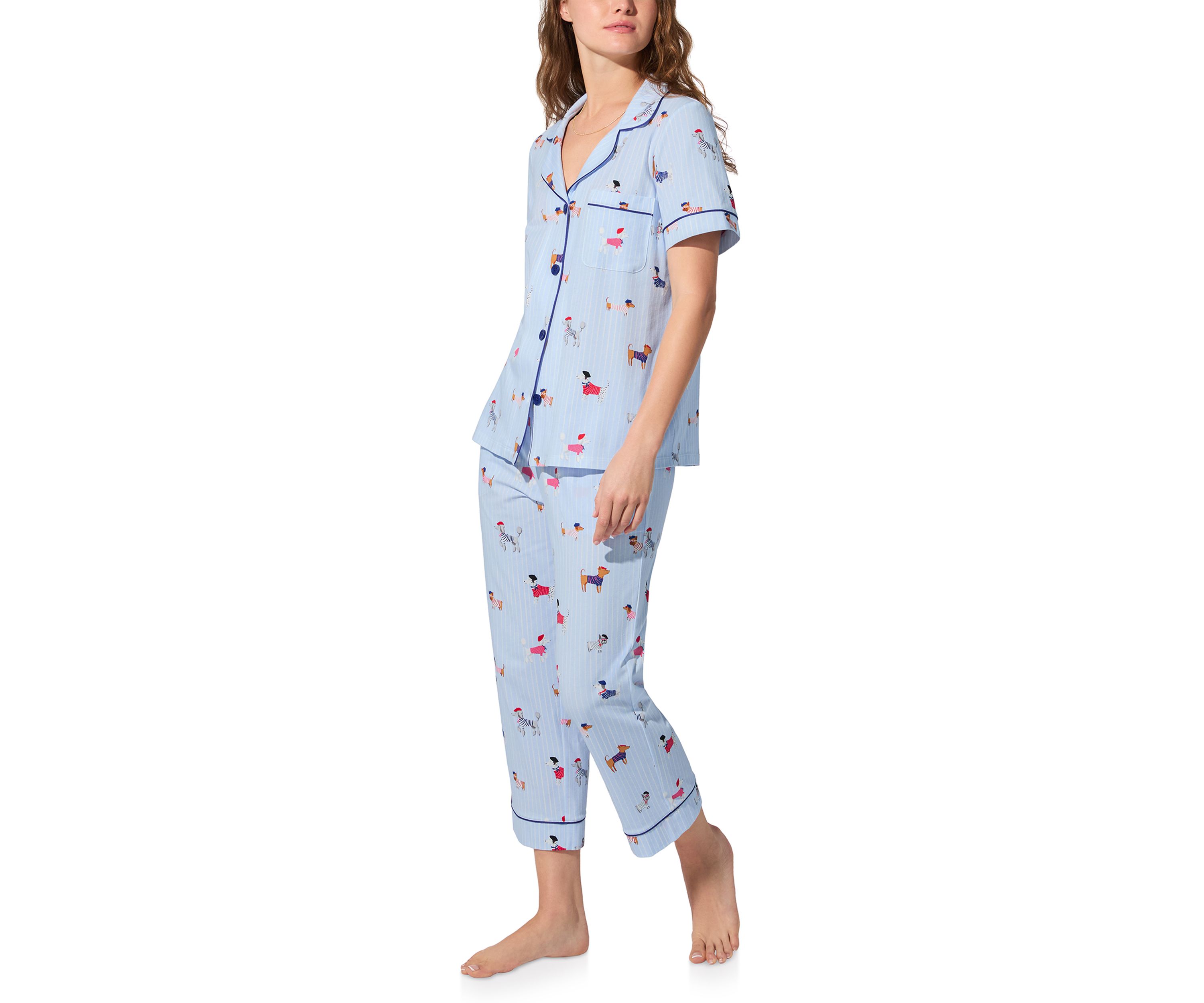 Cotton Knit Short Sleeve Cropped Pajama Set