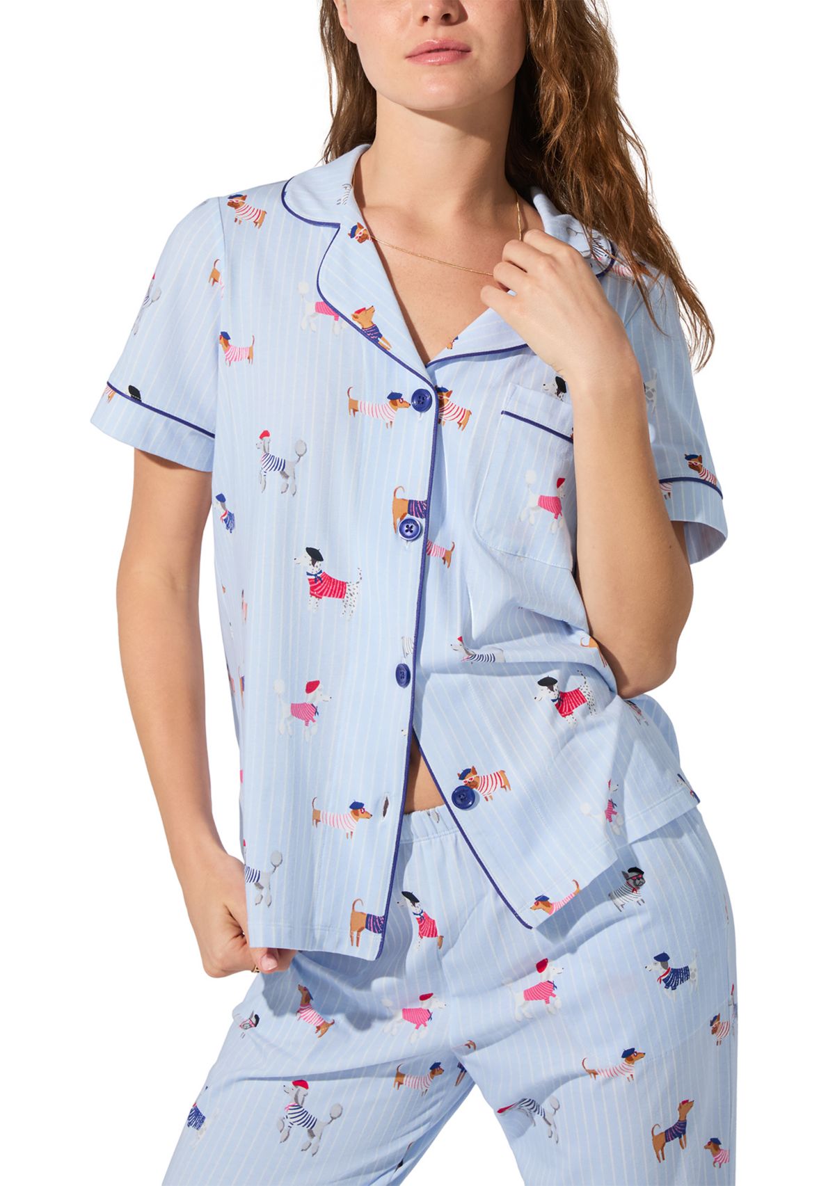  Cotton Knit Short Sleeve Cropped Pajama Set